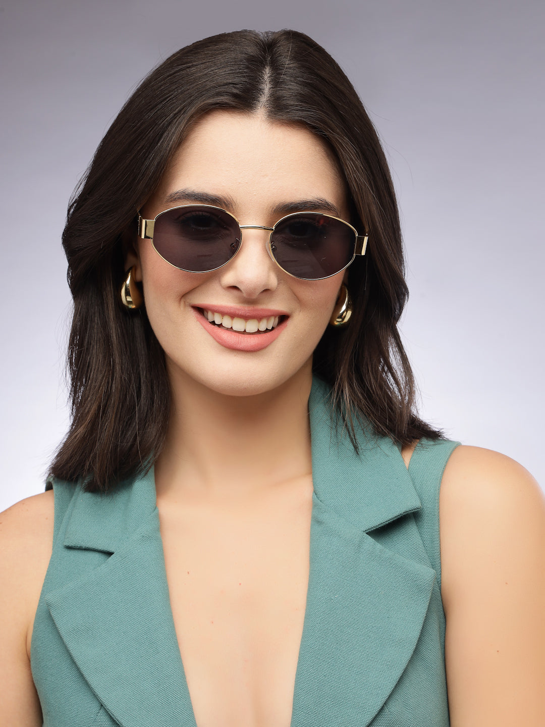 Ivory | Golden Medium Full Rim Oval Sunglasses for Women [UV-protected]