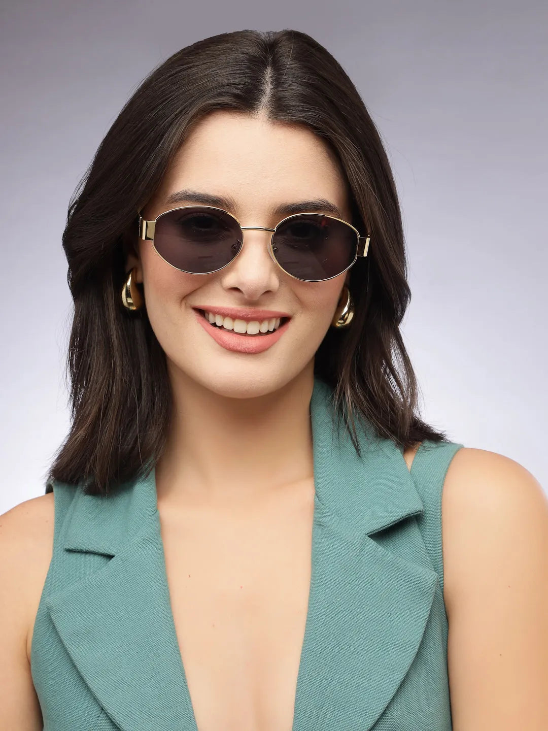 Ivory | Golden Medium Full Rim Oval Sunglasses for Women [UV-protected]