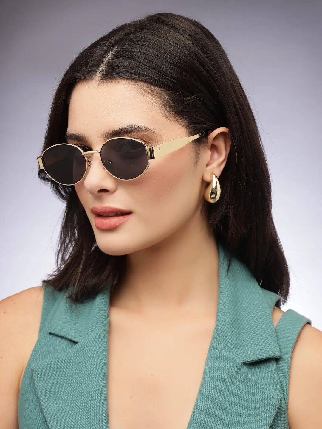 Ivory | Golden Medium Full Rim Oval Sunglasses for Women [UV-protected]