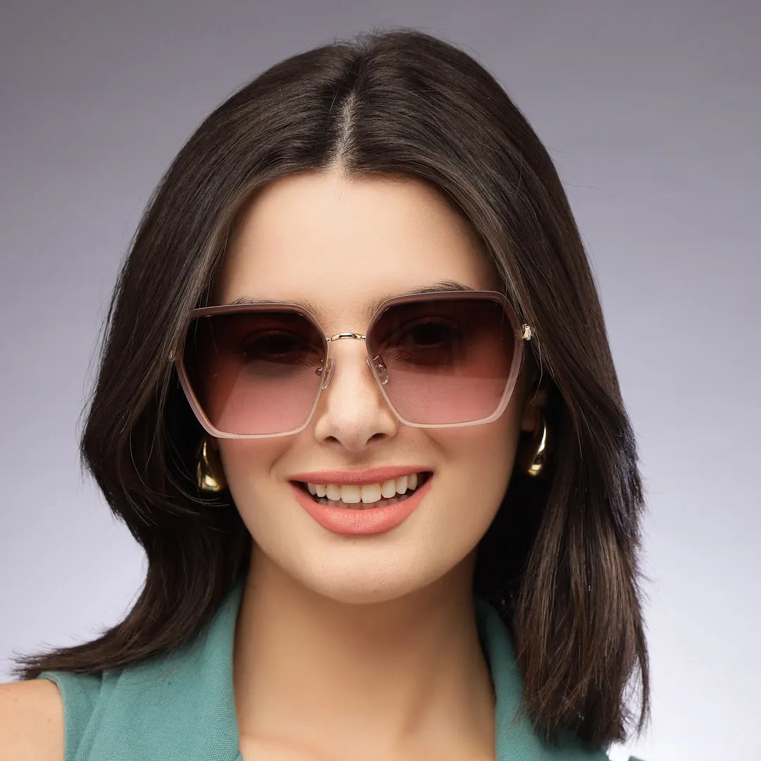 Arion | Gradient Grey & Pink Oversized Full Rim Hexagonal Sunglasses for Women [UV-protected]