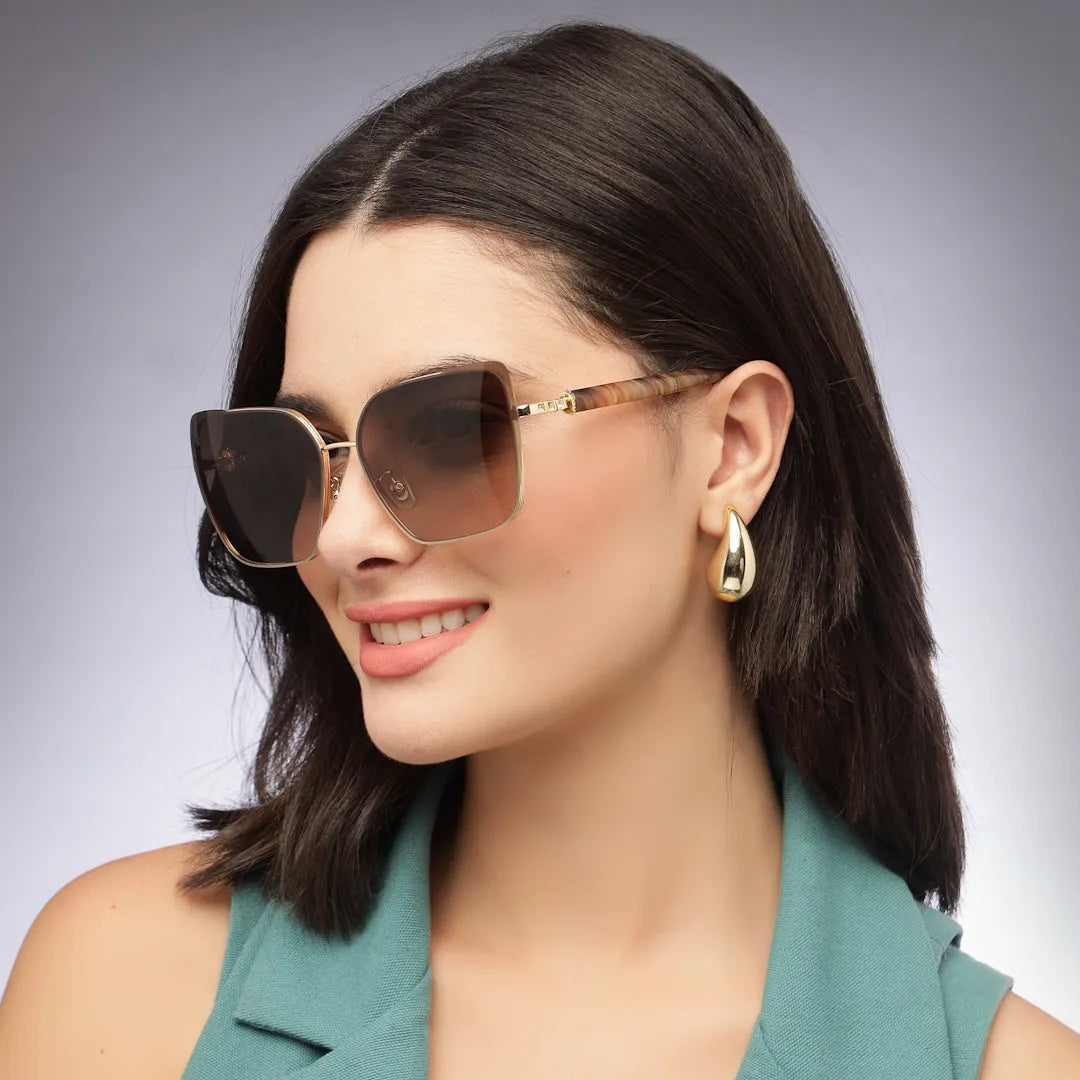 Aethera | Gradient Brown Oversized Full Rim Rectangle Sunglasses for Women [UV-protected]