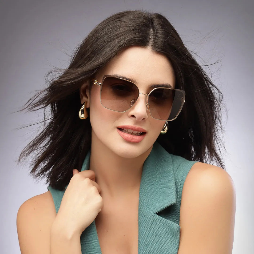 Aethera | Gradient Brown Oversized Full Rim Rectangle Sunglasses for Women [UV-protected]