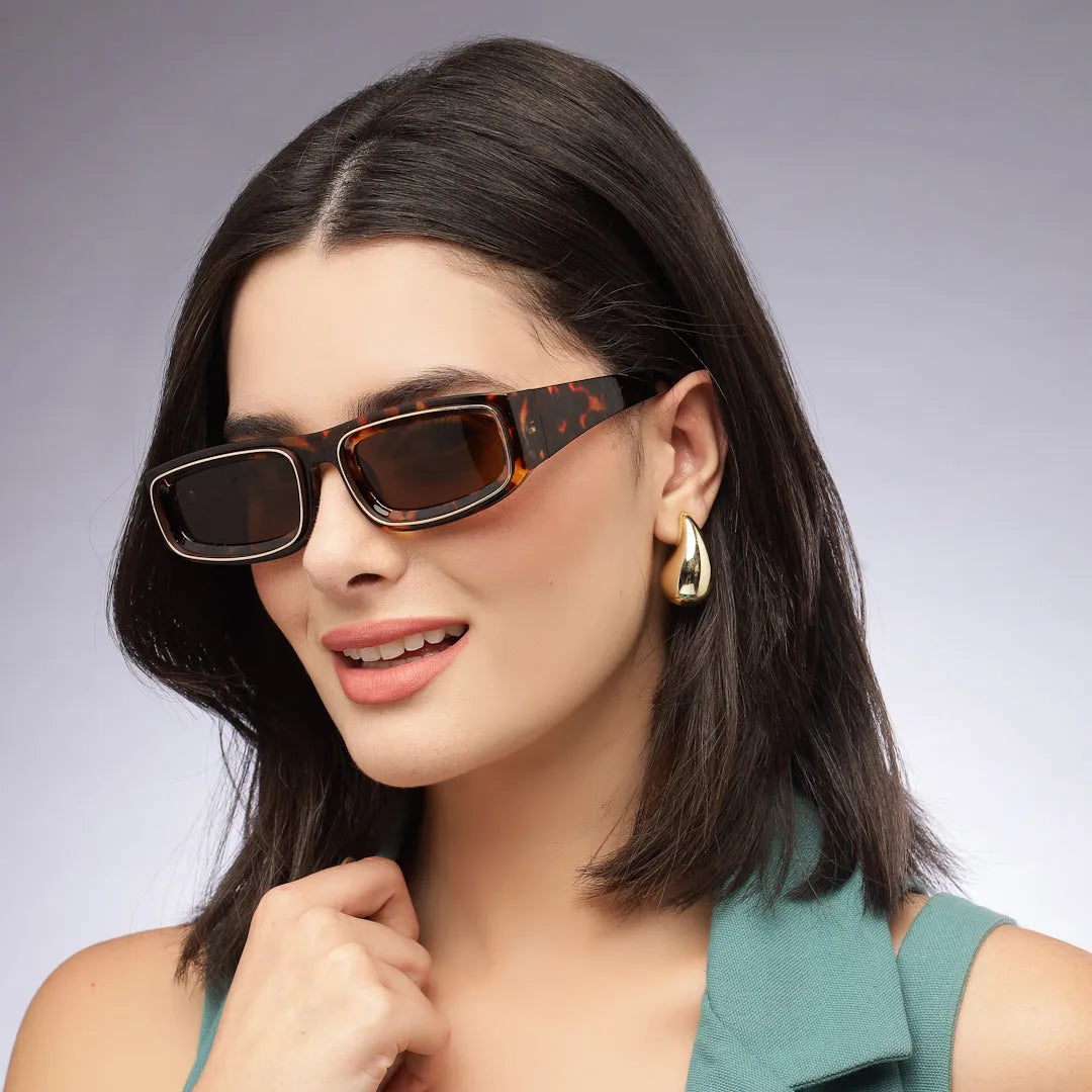 Crystix | Brown Small Full Rim Rectangle Sunglasses for Men & Women [UV-protected]