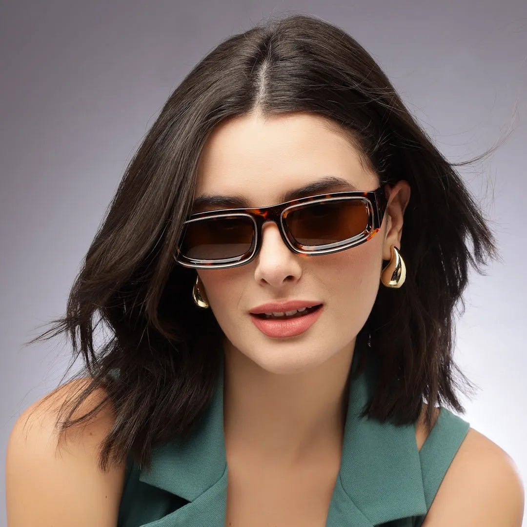 Crystix | Brown Small Full Rim Rectangle Sunglasses for Men & Women [UV-protected]