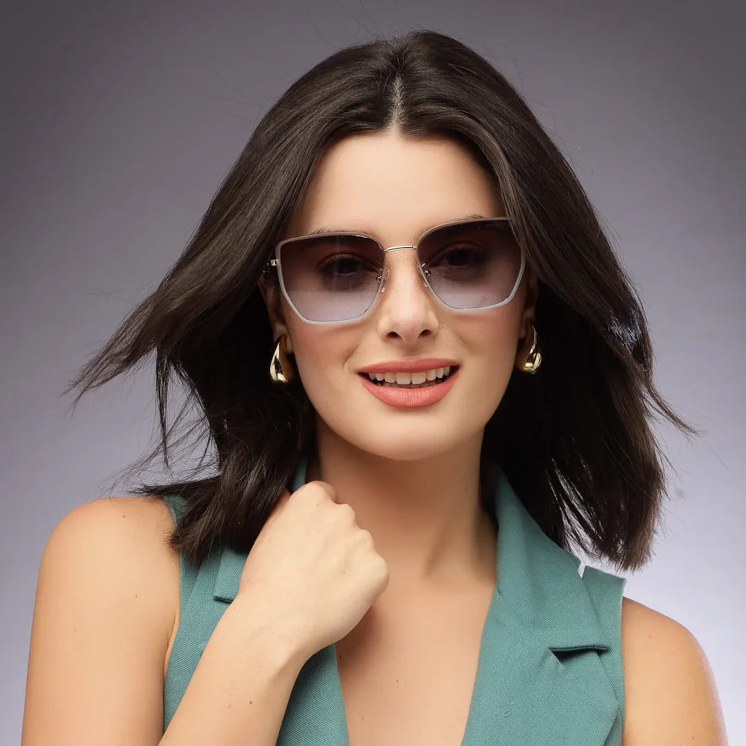 Nebular | Gradient Brown & Blue Medium Full Rim Rectangle Sunglasses for Women [UV-protected]
