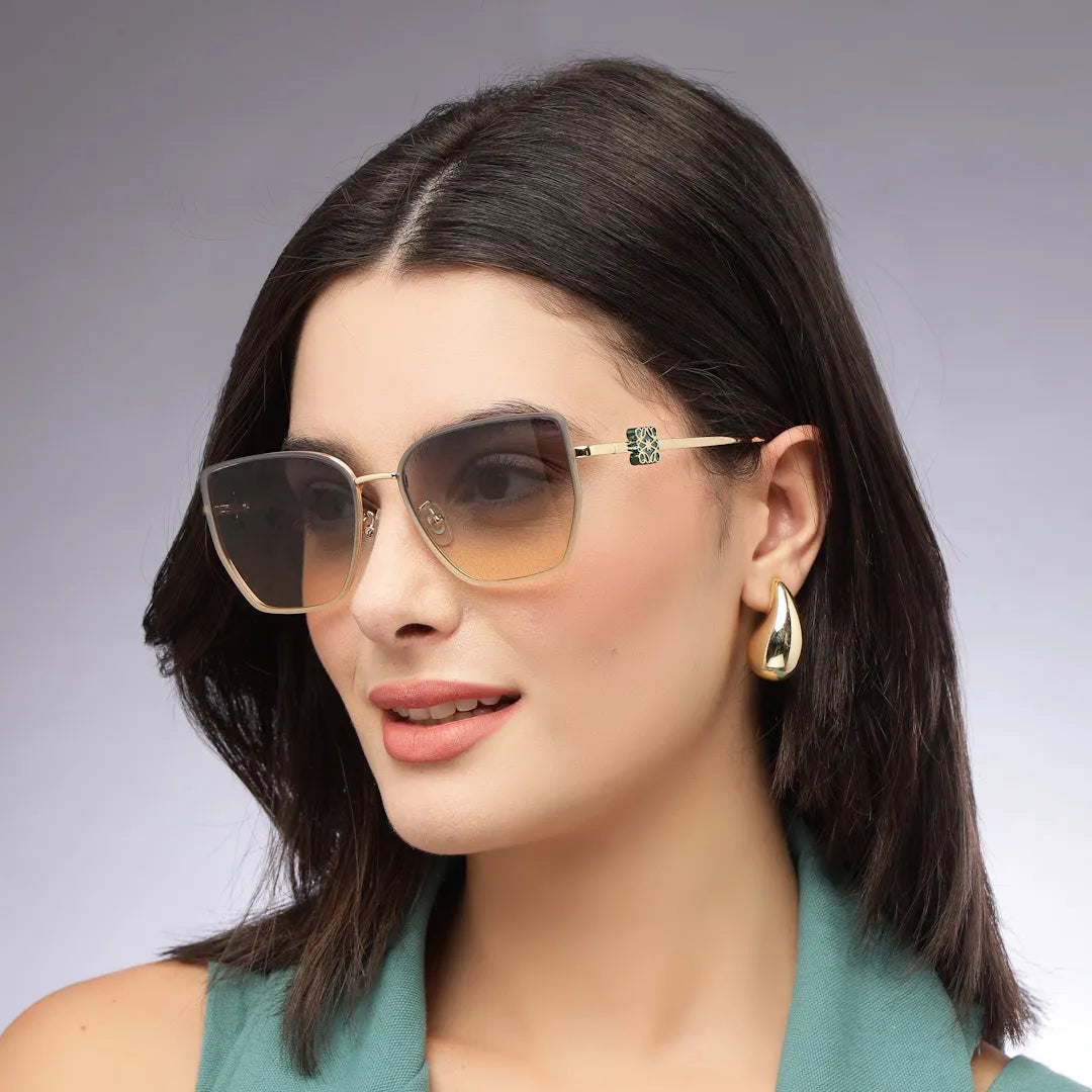 Nebular | Gradient Green Medium Full Rim Rectangle Sunglasses for Women [UV-protected]