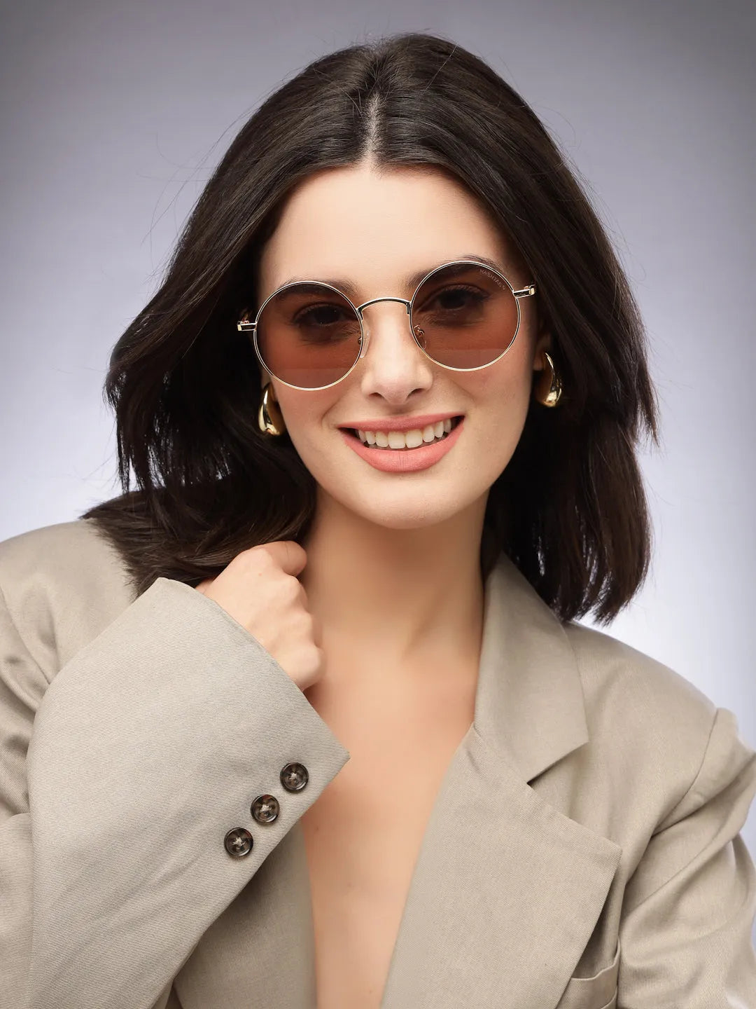 Ionara | Golden-Brown Medium Full Rim Round Sunglasses for Men & Women [UV-protected]