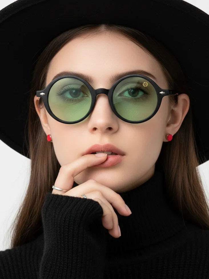 Retro | Green Medium Full Rim Round Sunglasses for Men & Women [UV-protected]