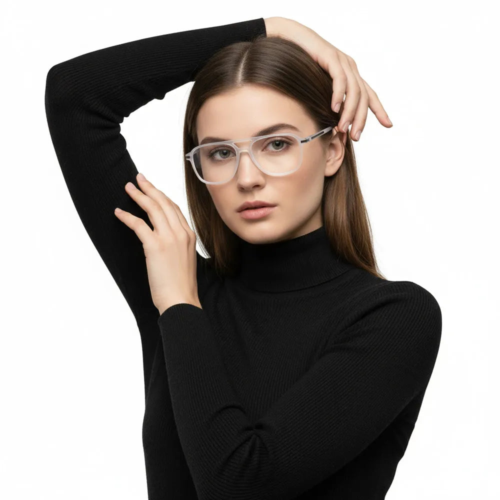 BluLite | Transparent White Medium Full Rim Square Computer Glasses for Men & Women [Blue Block]