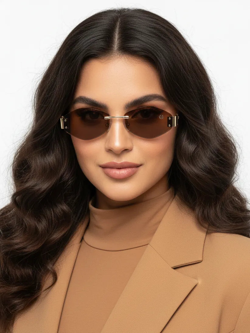 SEVA | Golden Medium Rim Less Diamond with Lock Side Hinges Sunglasses for Men & Women [UV-protected]