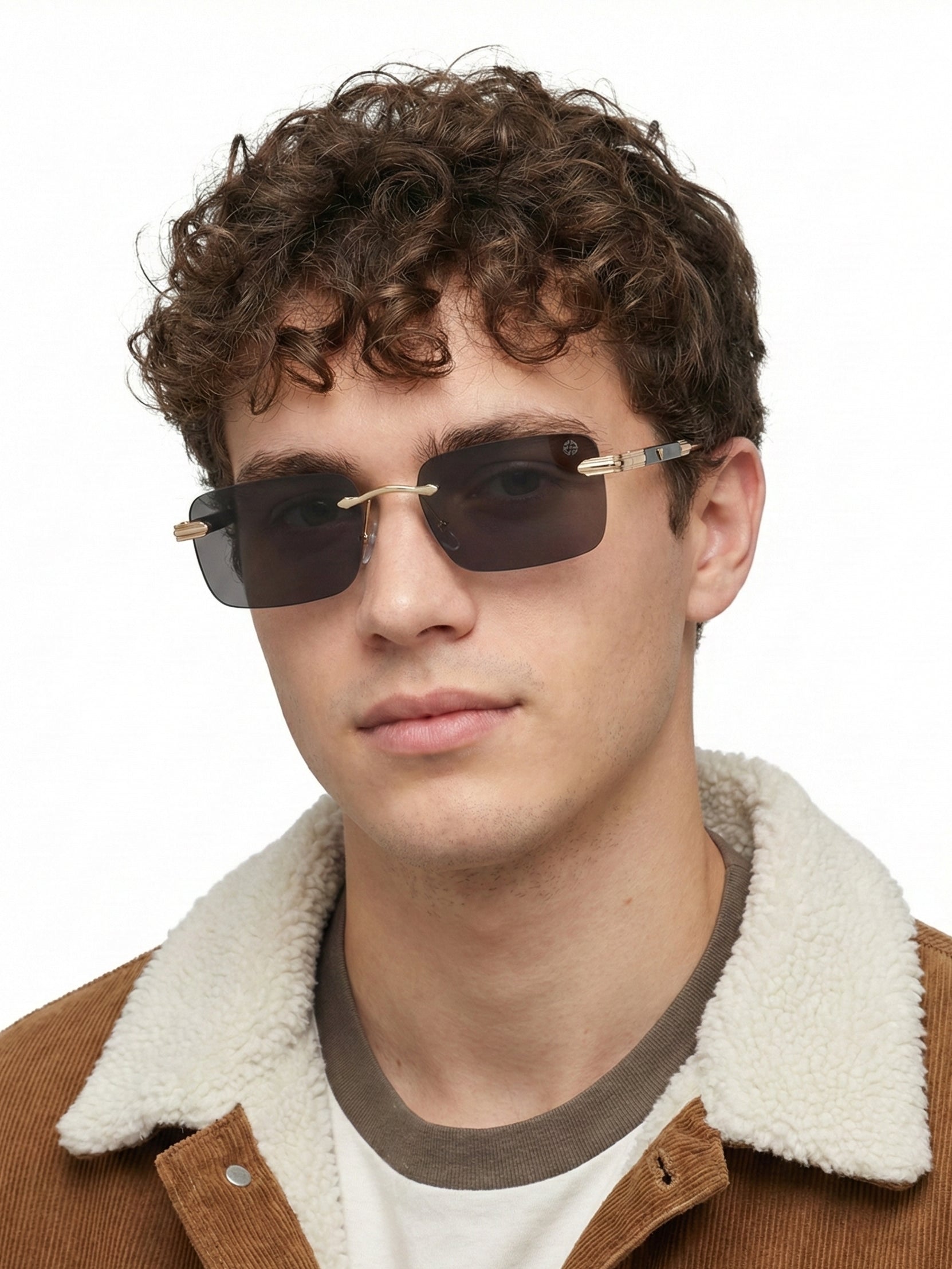 Veyra | Golden Medium Rim Less Rectangle Sunglasses for Men [UV-protected]