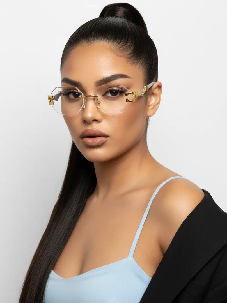 Astrolis | Golden Medium Rim Less Hexagonal Eyeglasses for Men [UV-protected]