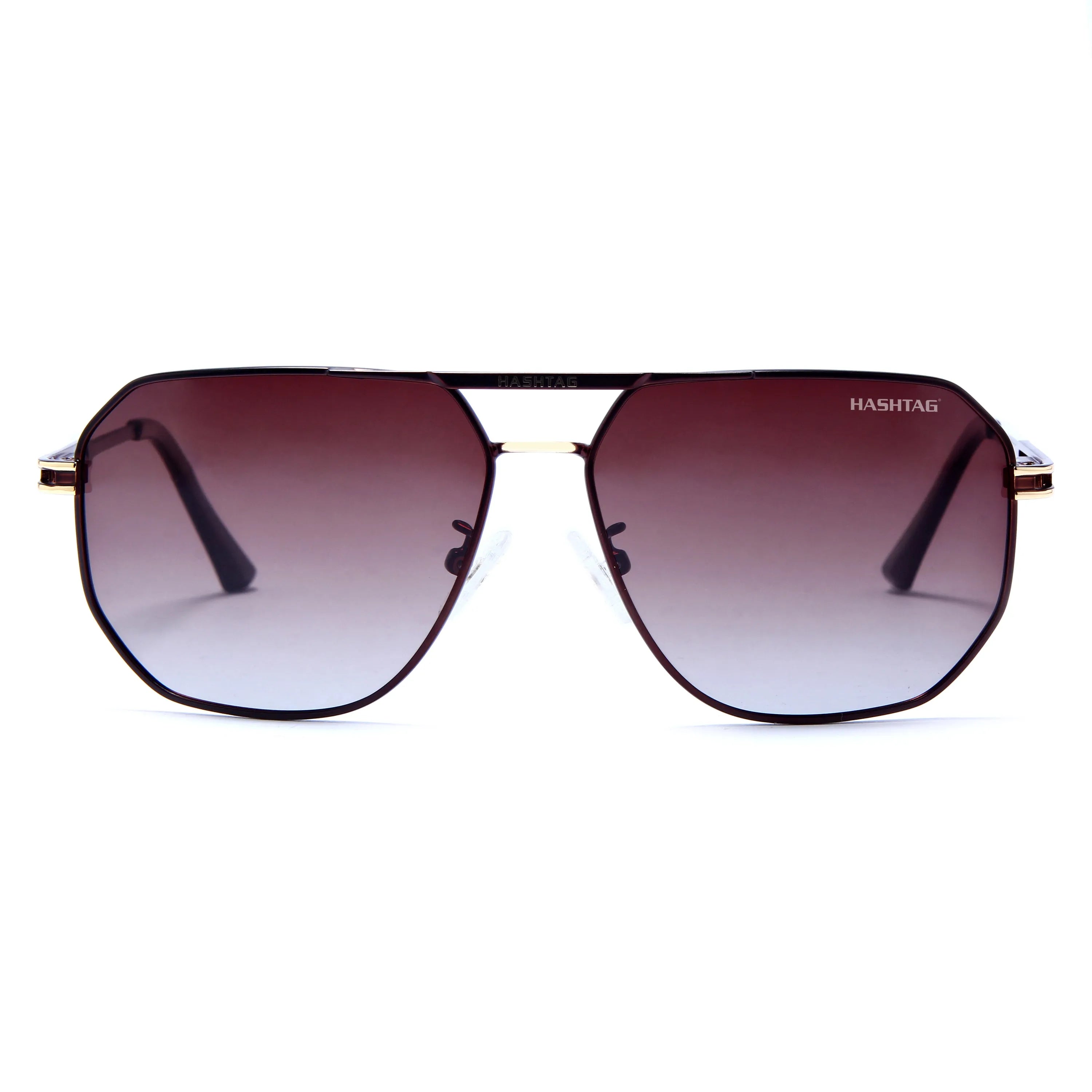 Sion | Golden & Brown Large Full Rim Hexagonal Sunglasses for Men & Women [Polarized]