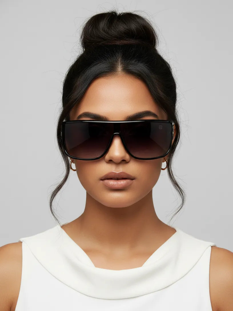 Texas | Gradient Black Medium Full Rim Shield Sunglasses for Men & Women [UV-protected]