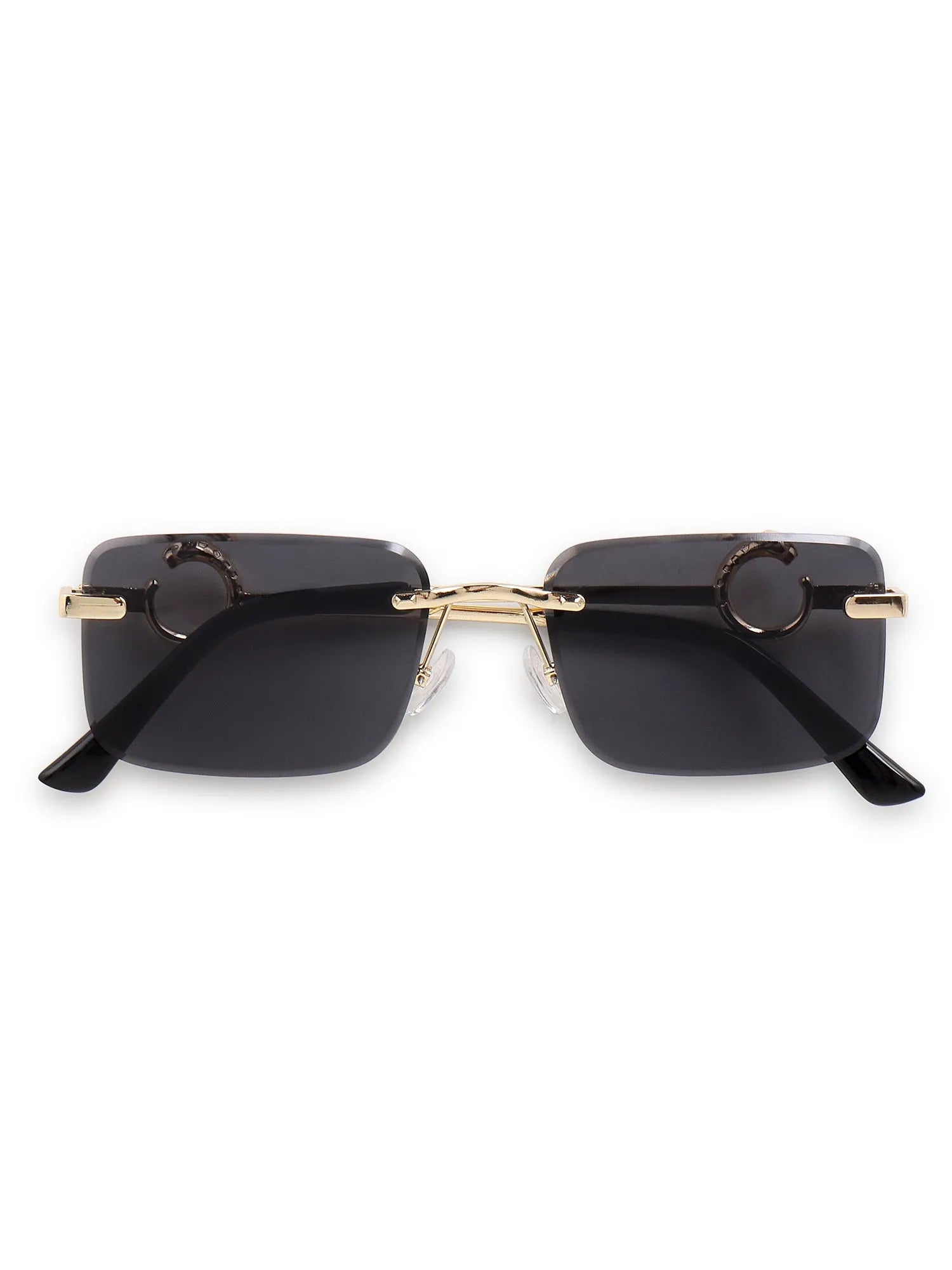 Phantoria | Black Small Rim Less Rectangle Sunglasses for Men & Women [UV-protected]