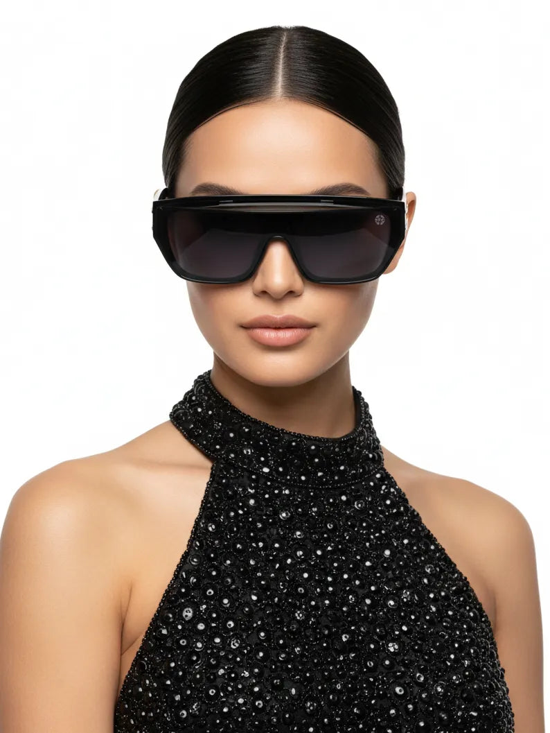 Umbra | Black/Silver Medium Full Rim Rectangle Sunglasses for Men & Women [UV-protected]