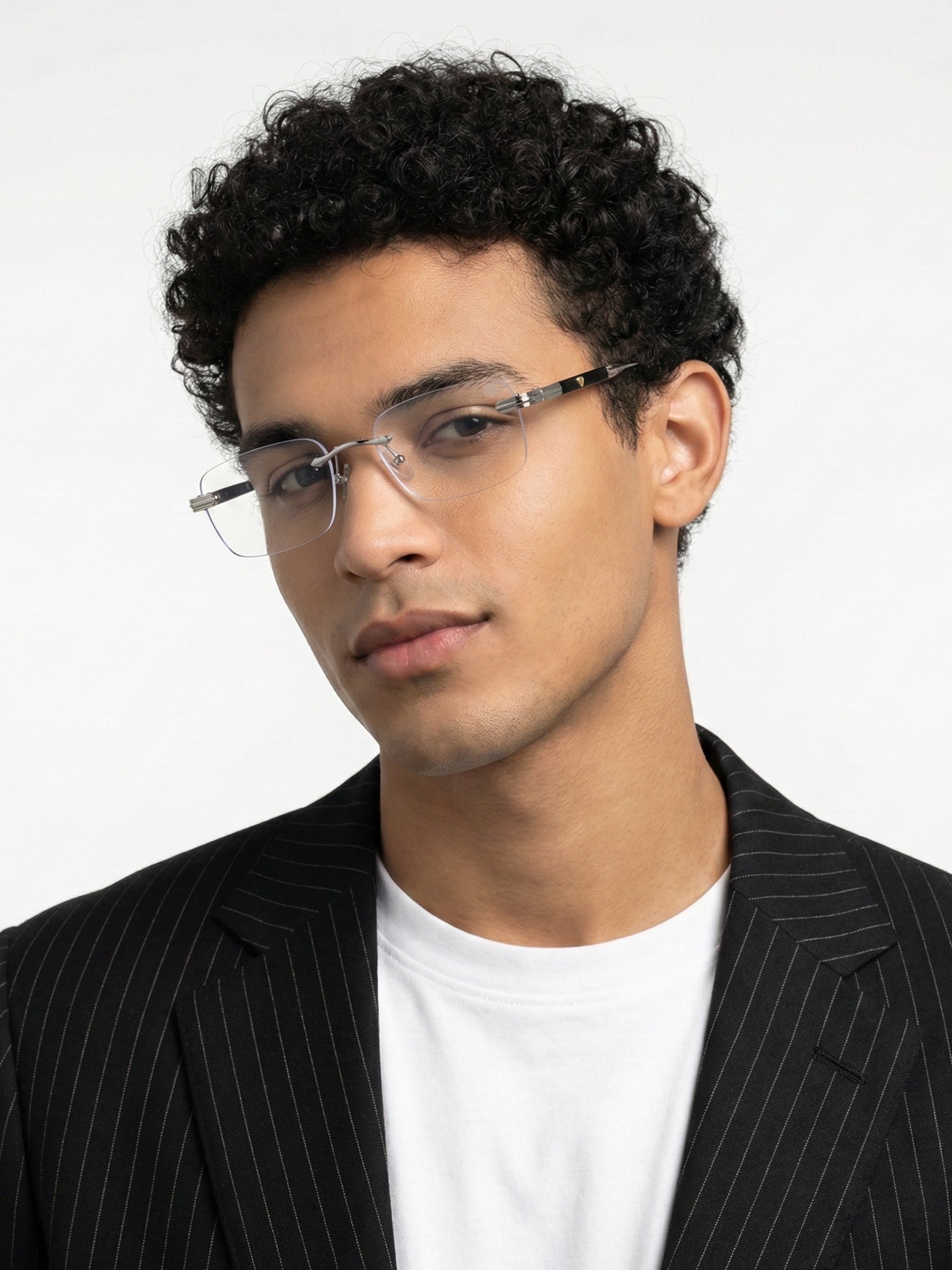 Veyra | Transparent Medium Rim Less Rectangle Eyeglasses for Men [UV-protected]
