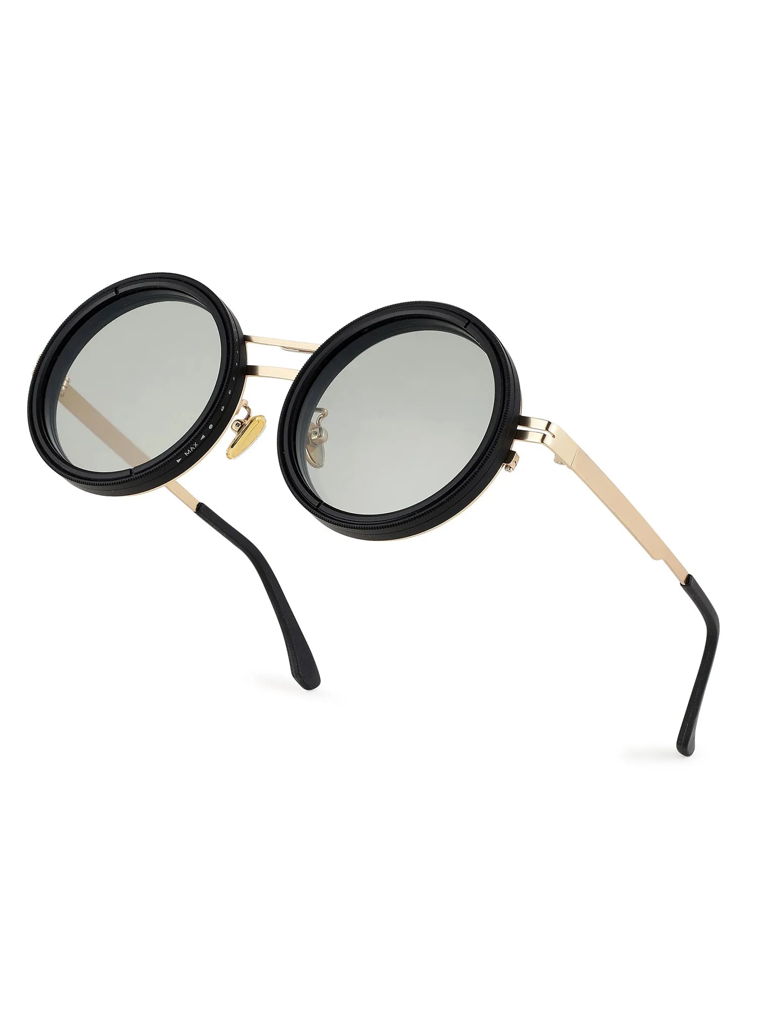 APERTURE | Golden & Black Large Full Rim Round Sunglasses for Men & Women [Tint Adjustable]