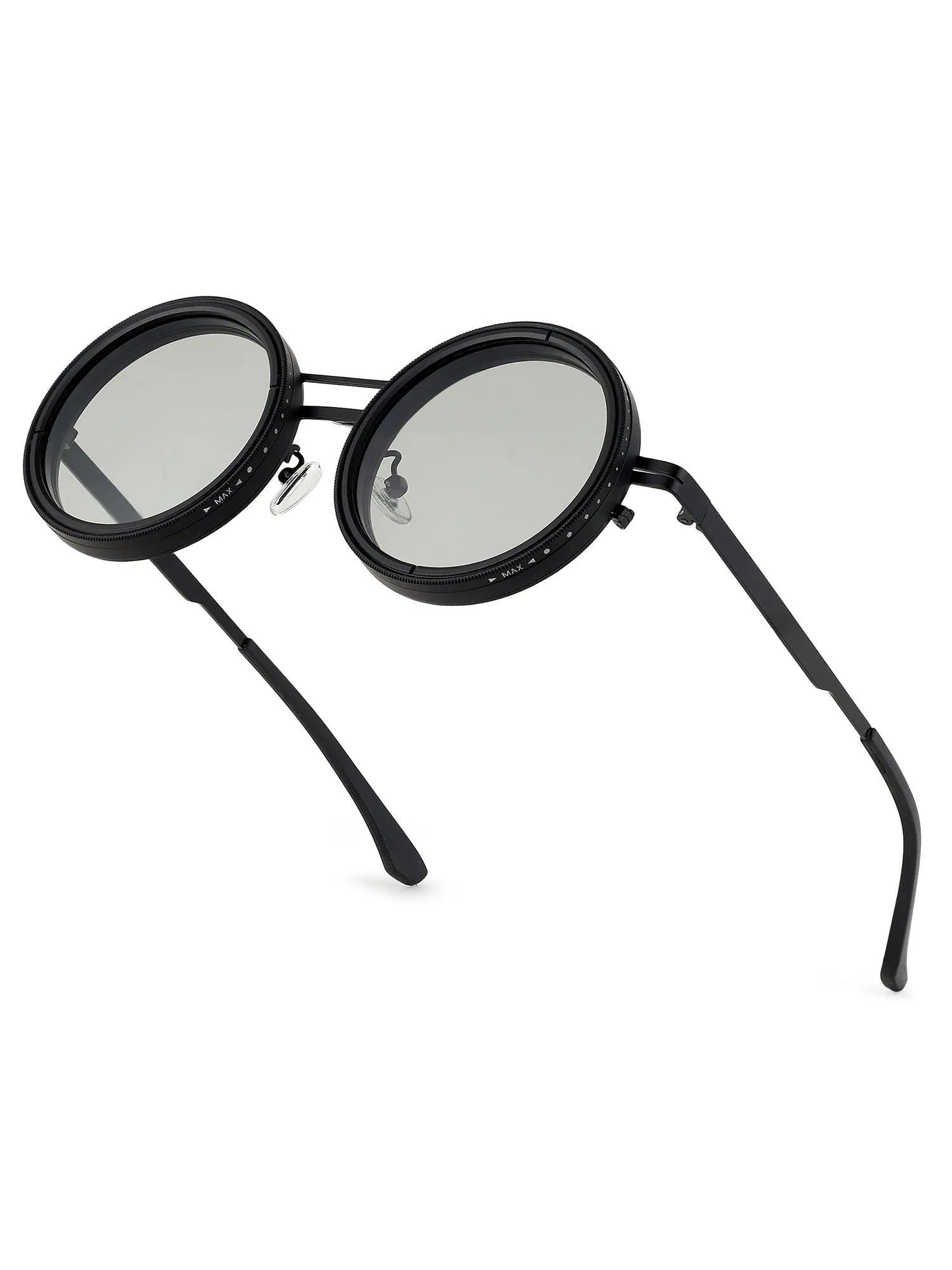 APERTURE | Black Large Full Rim Round Sunglasses for Men & Women [Tint Adjustable]