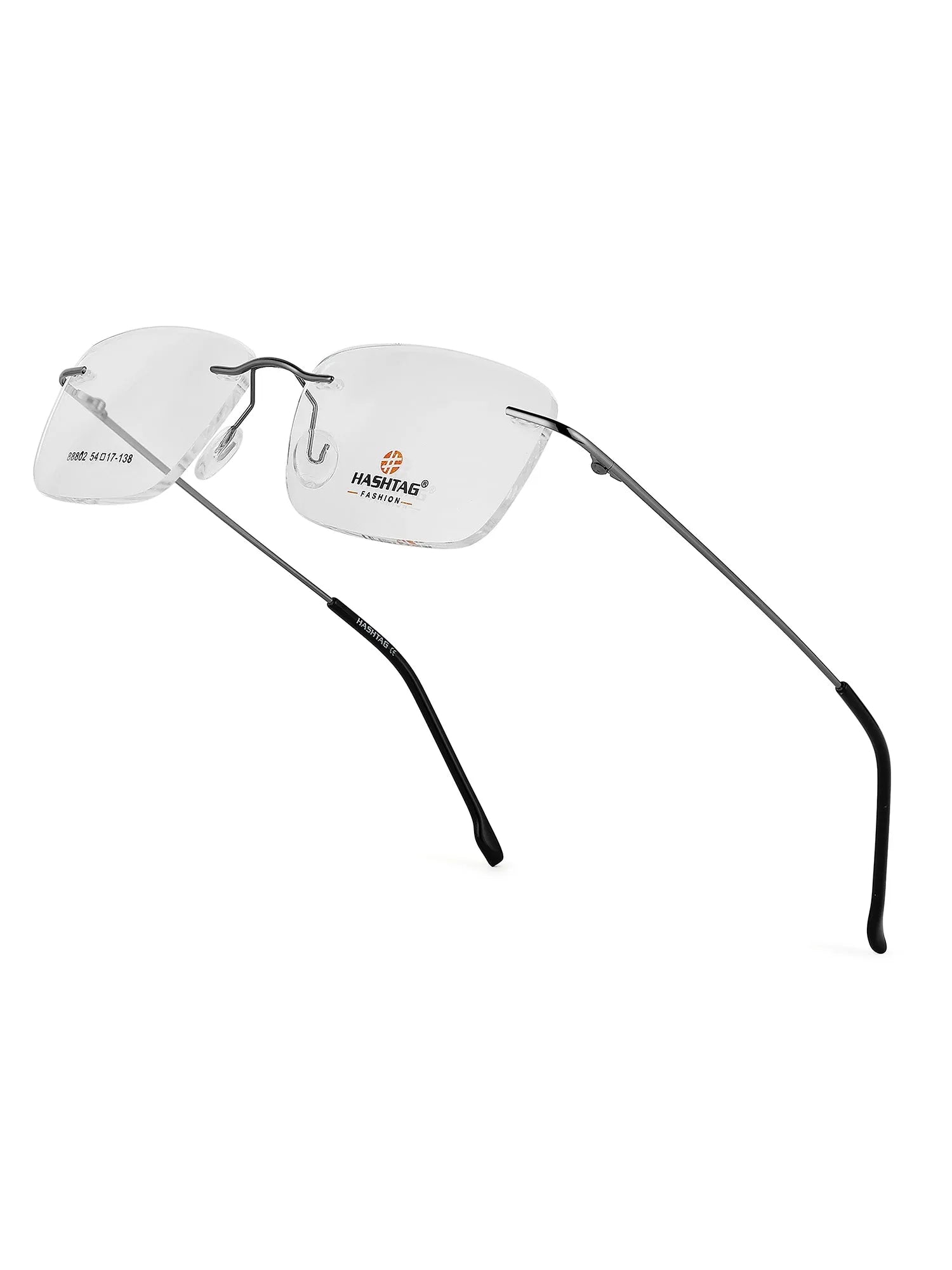 Thin Line | Gun Medium Rim Less Rectangle Eyeglasses for Unisex [Demo Lens]