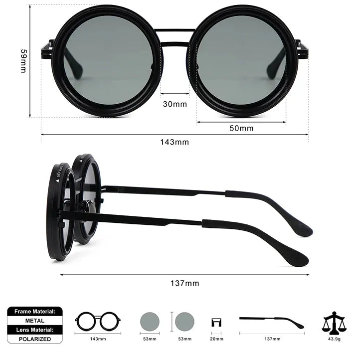 APERTURE | Black Large Full Rim Round Sunglasses for Men & Women [Tint Adjustable]
