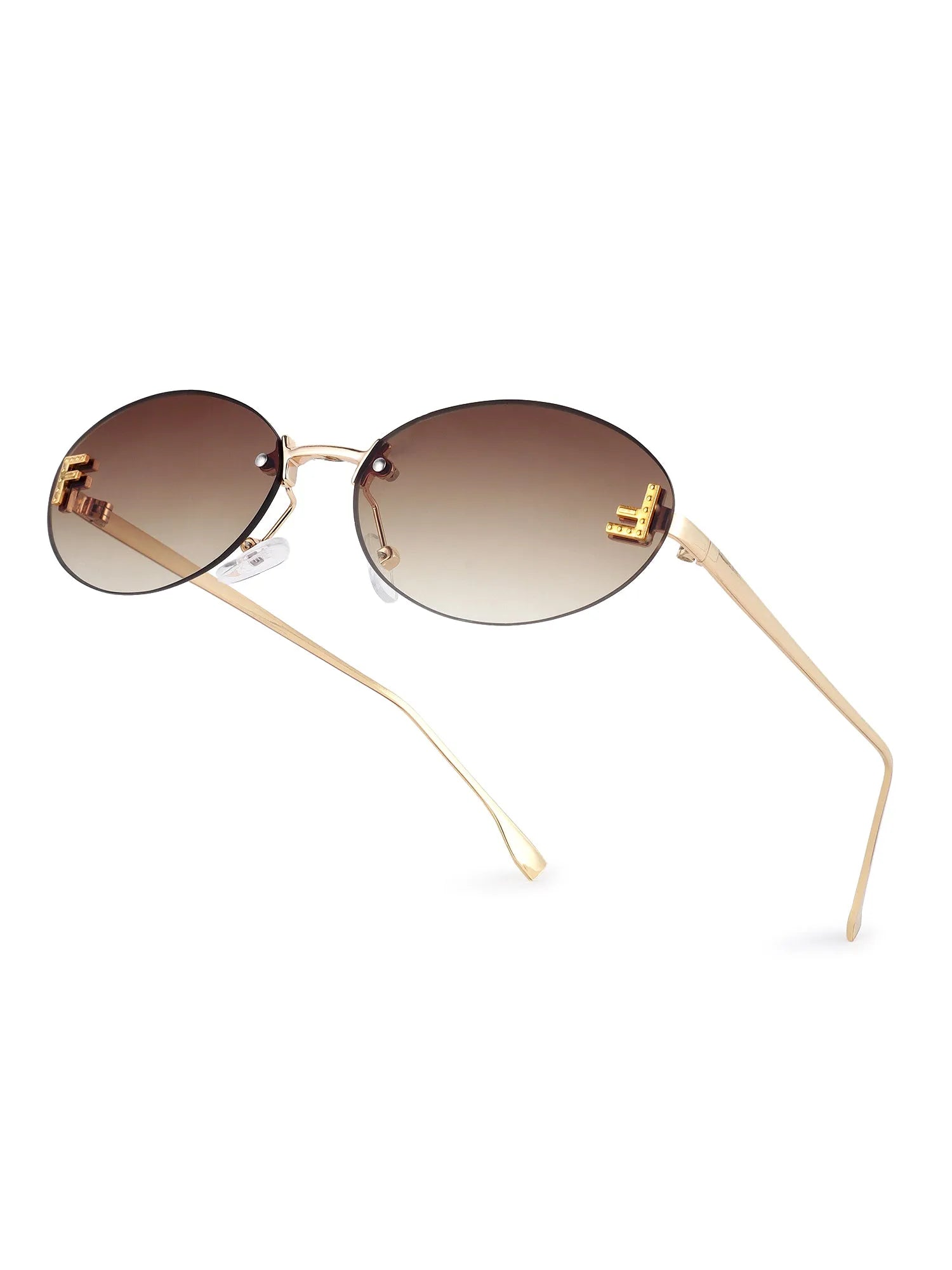 Quasar | Gradient Brown & Yellow Small Rim Less Oval Sunglasses for Women [UV-protected]