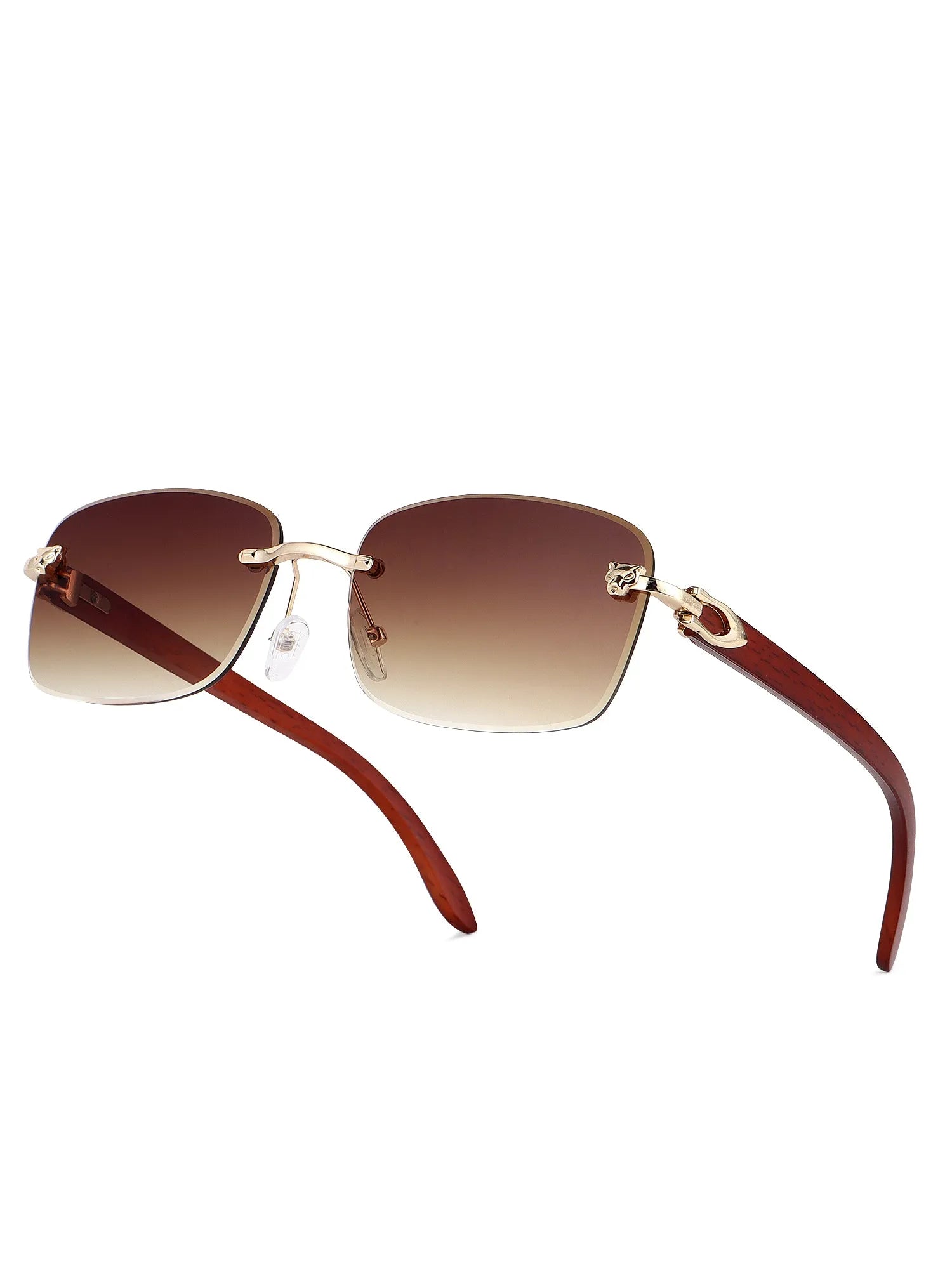 Stralor | Gradient Brown Medium Rim Less Rectangle Sunglasses for Men & Women [UV-protected]