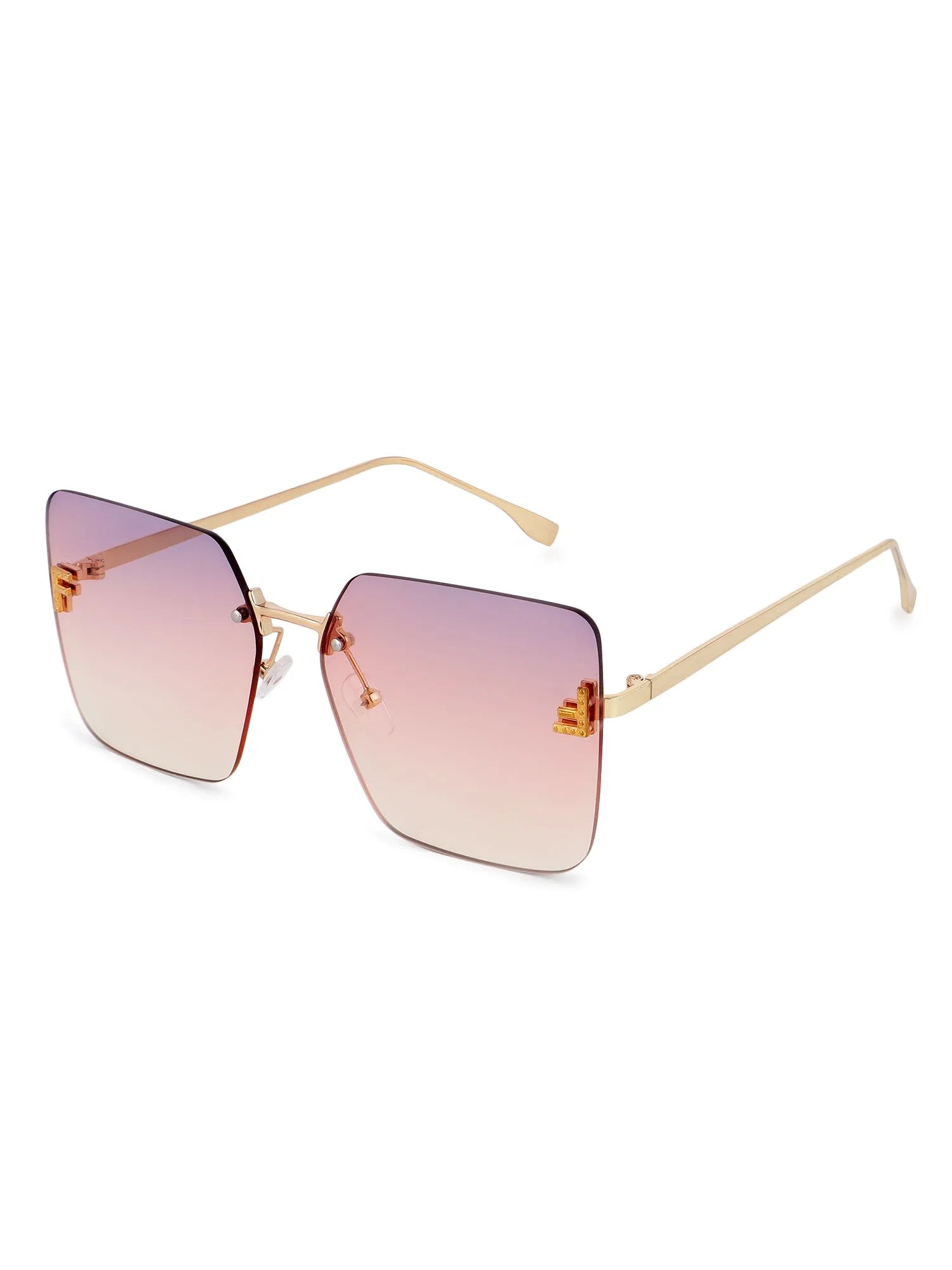 Tesseron | Gradient Pink Small Rim Less Square Sunglasses for Women [UV-protected]