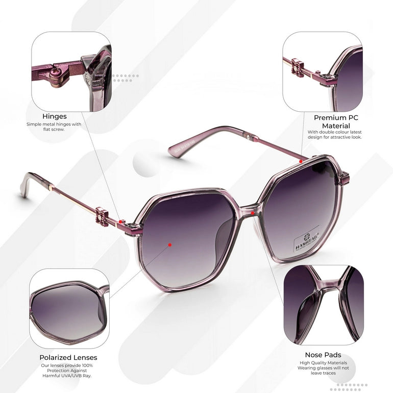 Hashtag Exclusive Hexagonal Sunglasses for Women - 8236-Purple