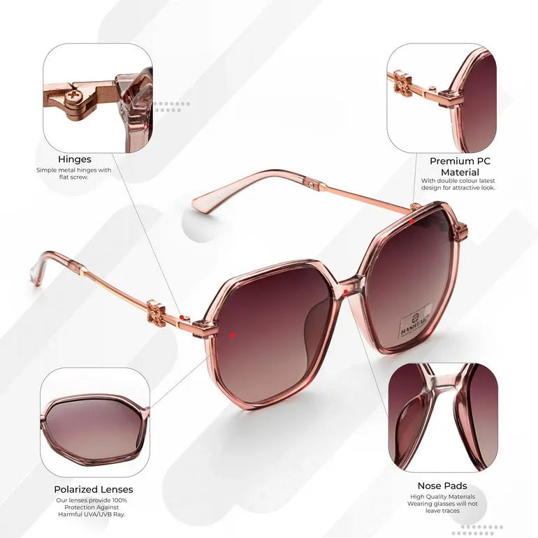 Fyreon | Brown Large Full Rim Hexagonal Sunglasses for Women [Polarized]