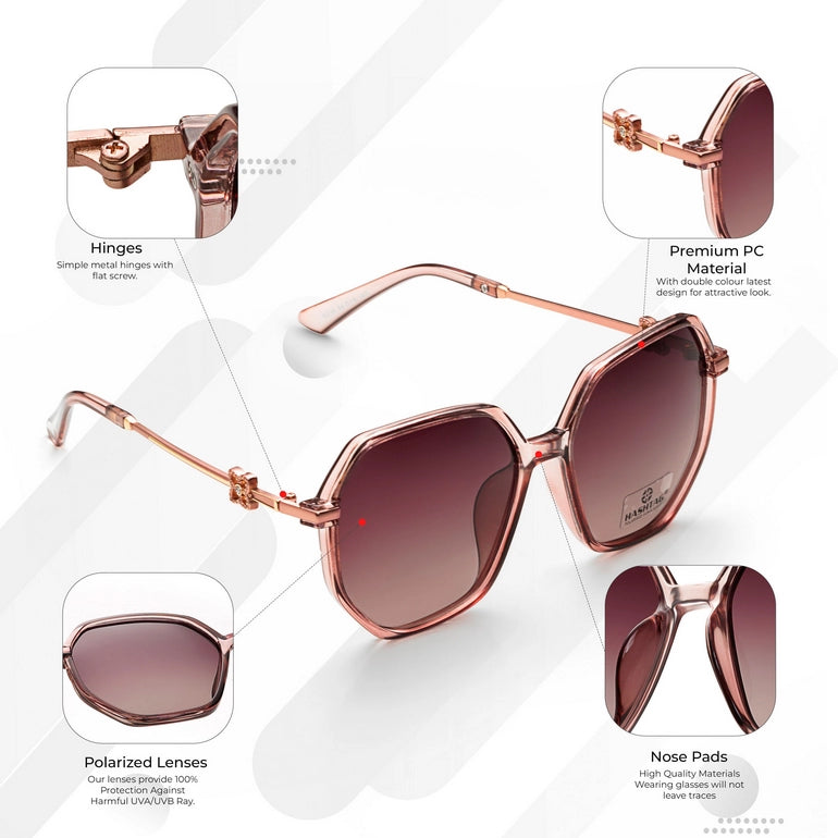 Hashtag Exclusive Hexagonal Sunglasses for Women - 8236-Brown