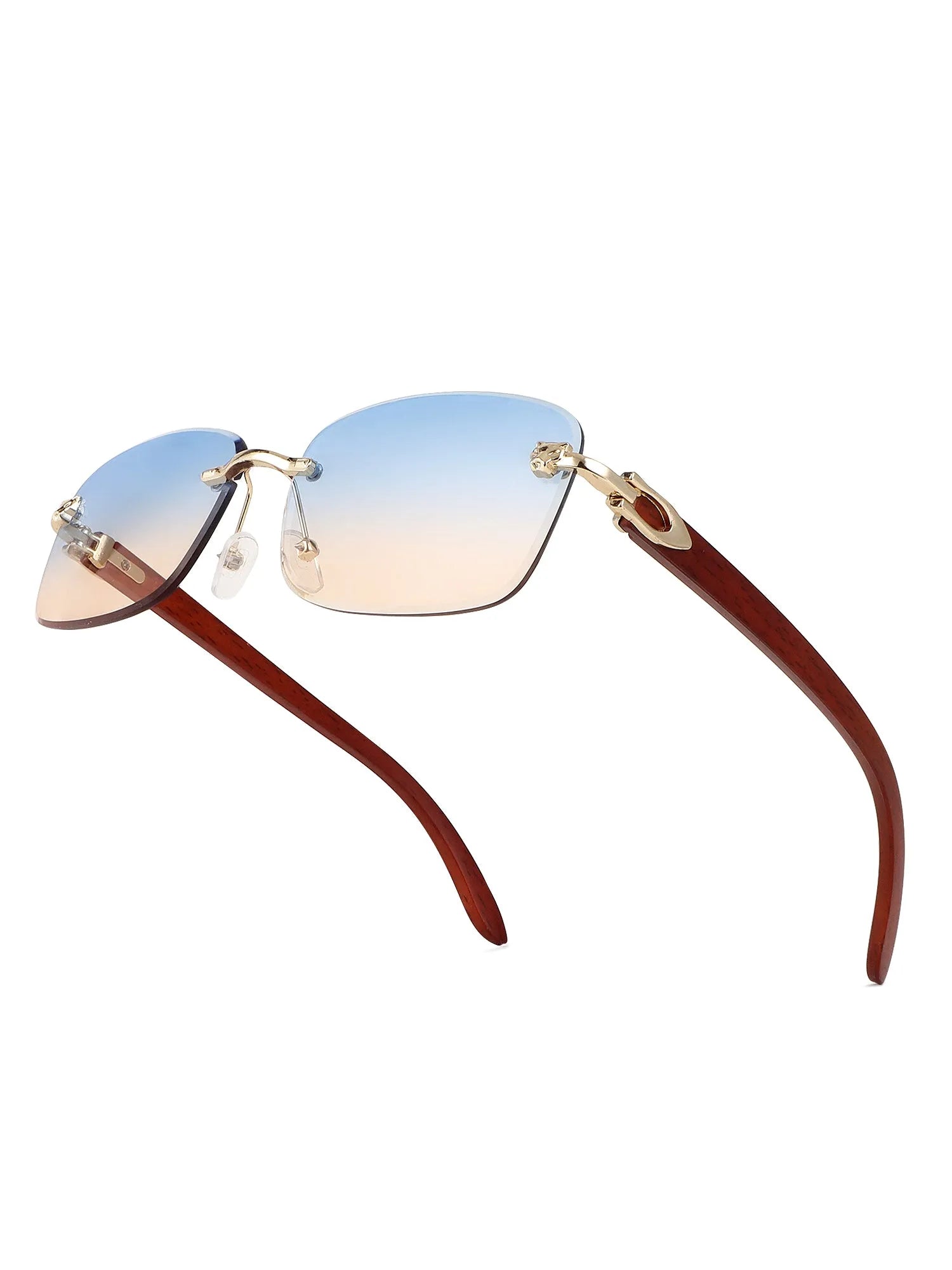 Stralor | Gradient Blue & Brown Medium Rim Less Rectangle Sunglasses for Men & Women [UV-protected]