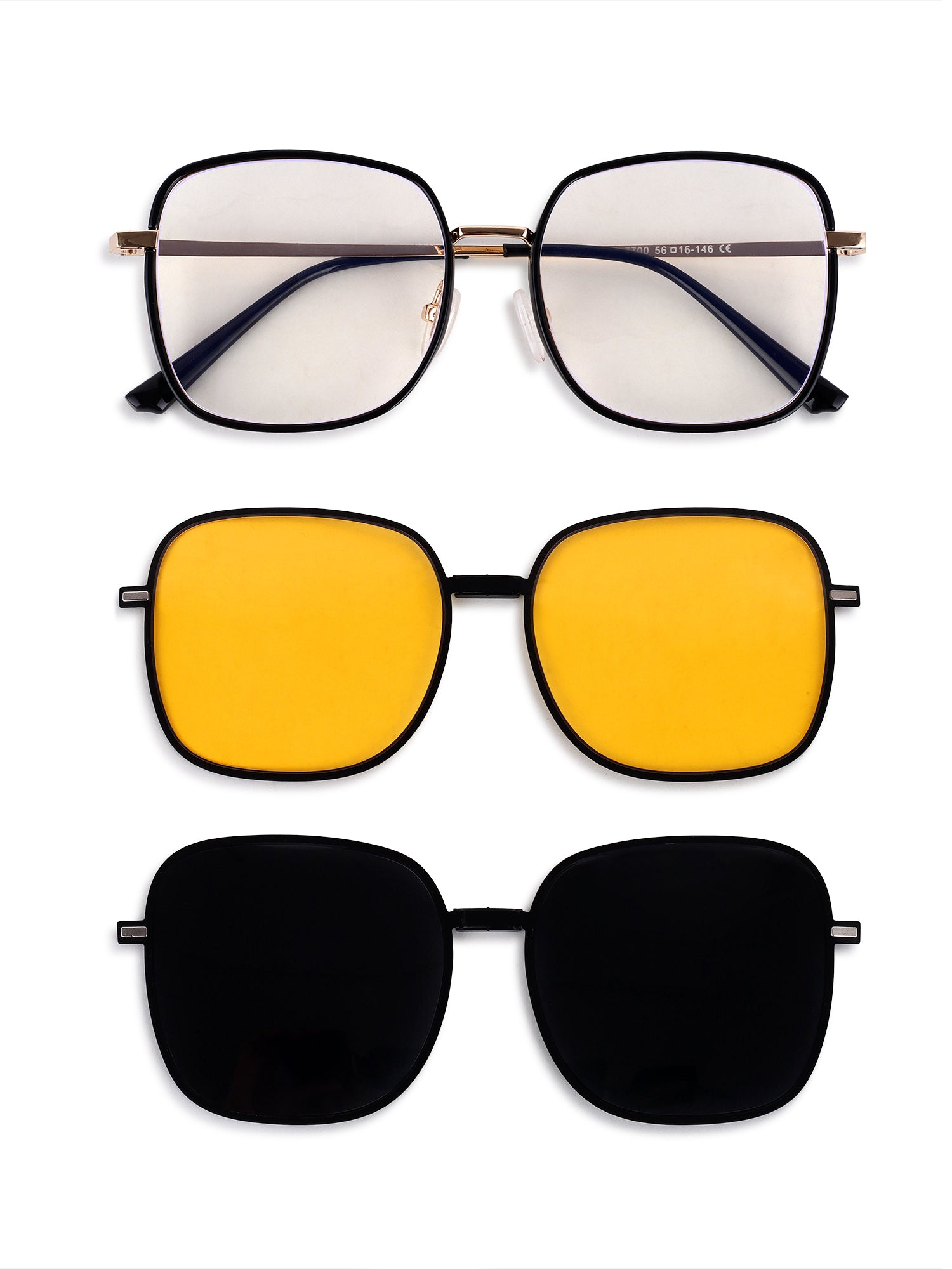 Duskra | Golden & Black Large Full Rim Square Clip-on for Men & Women [UV-protected]