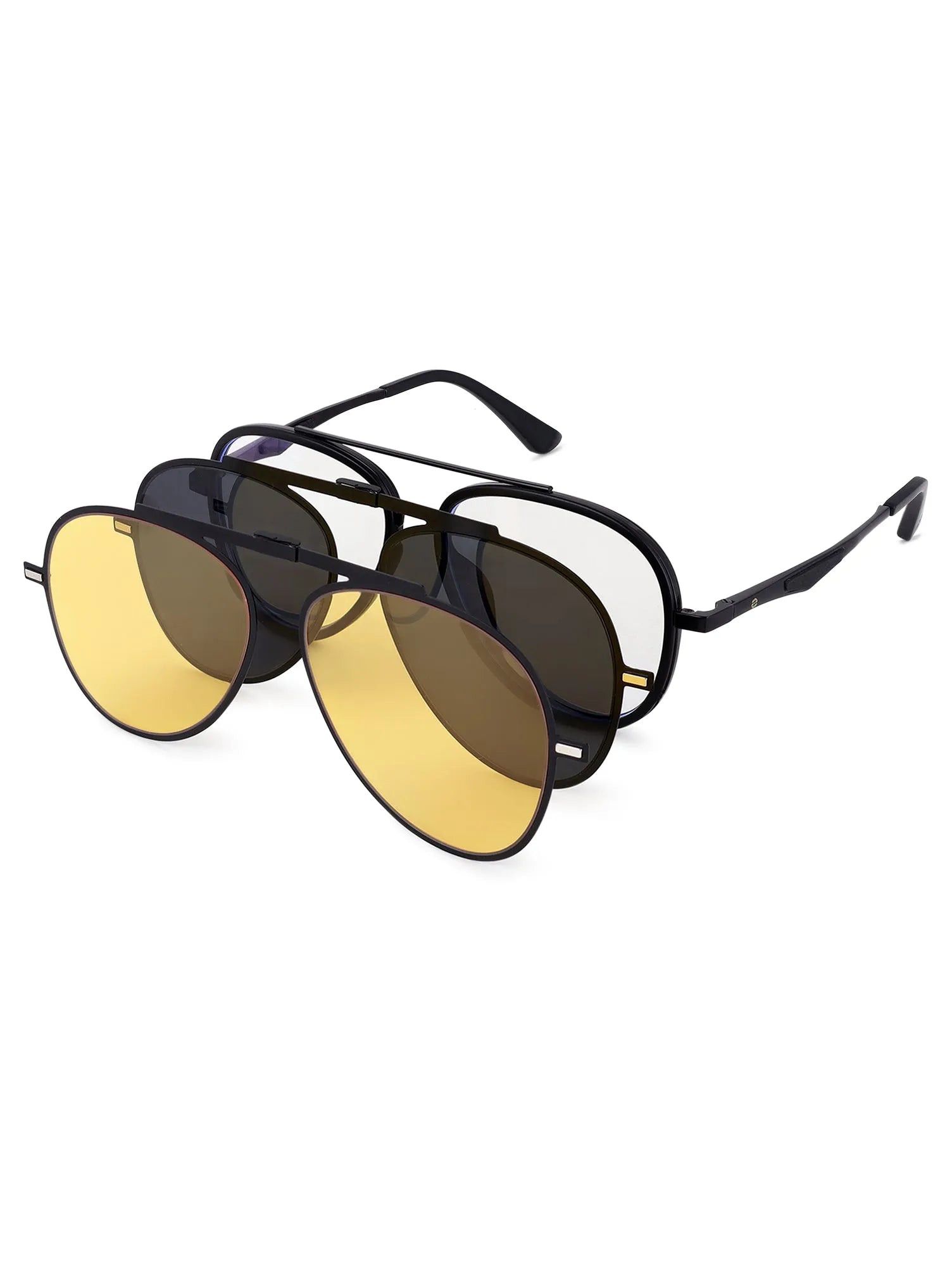 Eclipser | Black Medium Full Rim Aviator Clip-on for Men & Women [UV-protected]