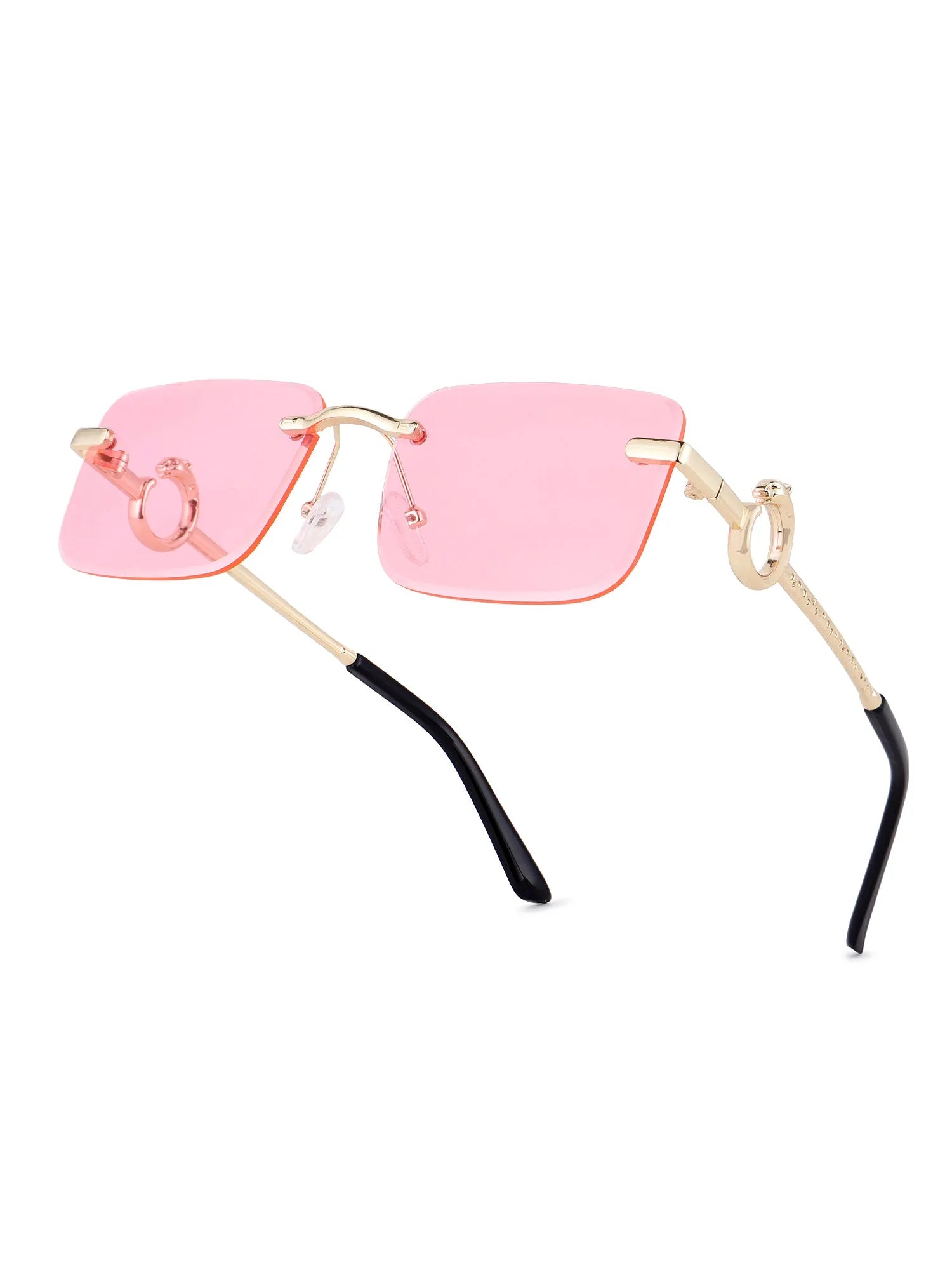 Phantoria | Pink Small Rim Less Rectangle Sunglasses for Men & Women [UV-protected]
