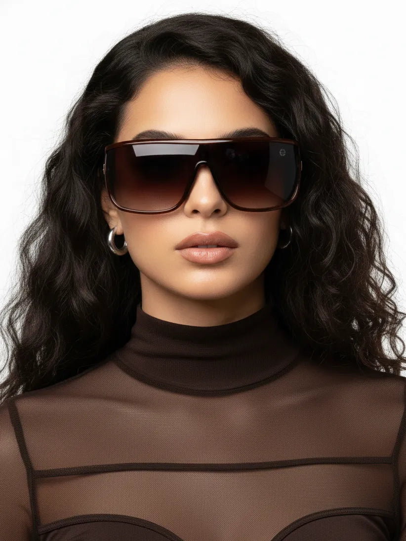 Texas | Brown Medium Full Rim Shield Sunglasses for Men & Women [UV-protected]