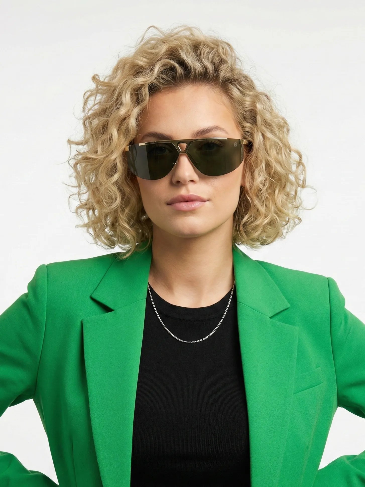 Tri-Angle | Golden Large Rim Less Rectangle Sunglasses for Men & Women [UV-protected]