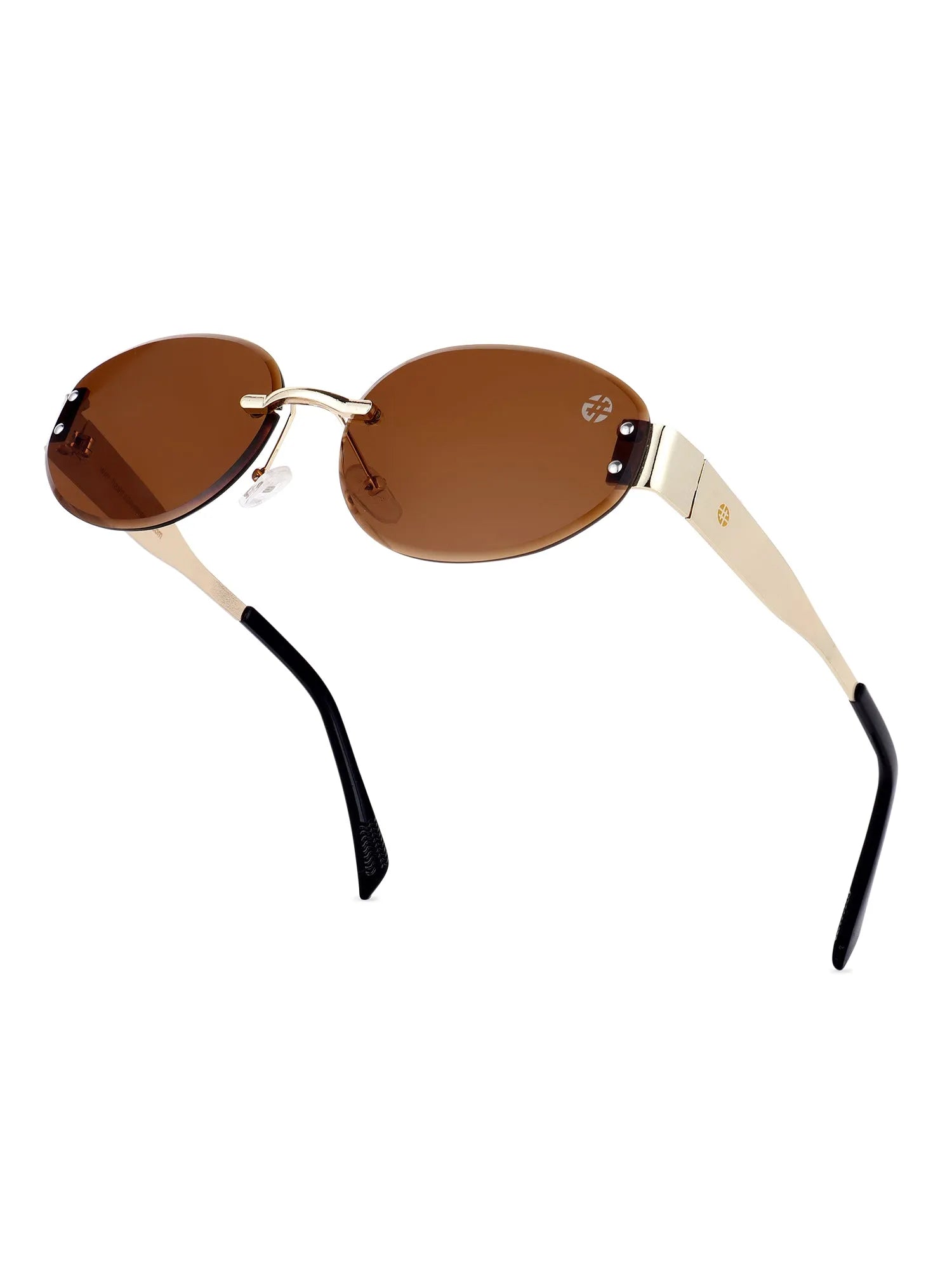 Kitto | Golden Medium Rim Less Oval Sunglasses for Men & Women [UV-protected]
