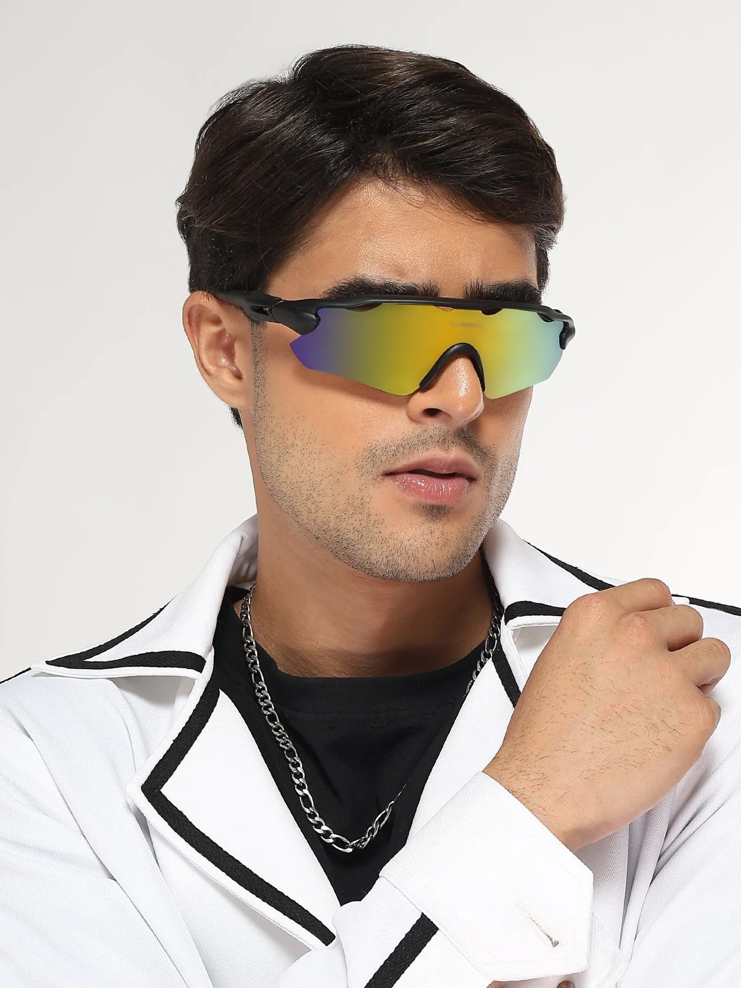 Chronos | Grey Medium Half Rim Shield Sports for Men & Women [UV-protected]