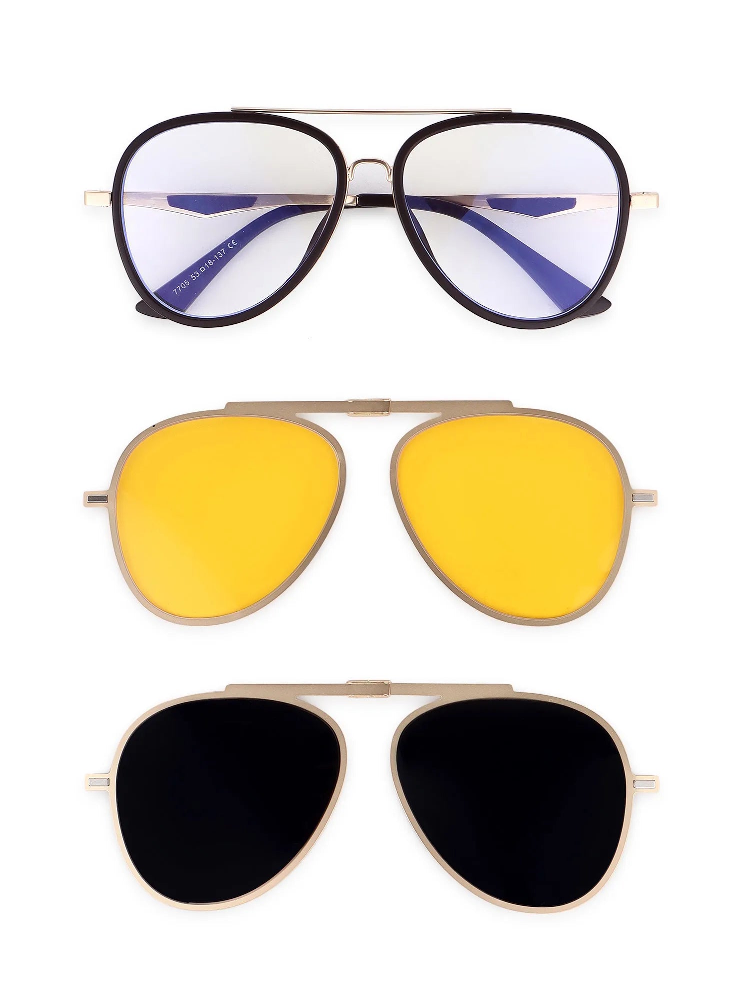 Eclipser | Golden & Brown Medium Full Rim Aviator Clip-on for Men & Women [UV-protected]