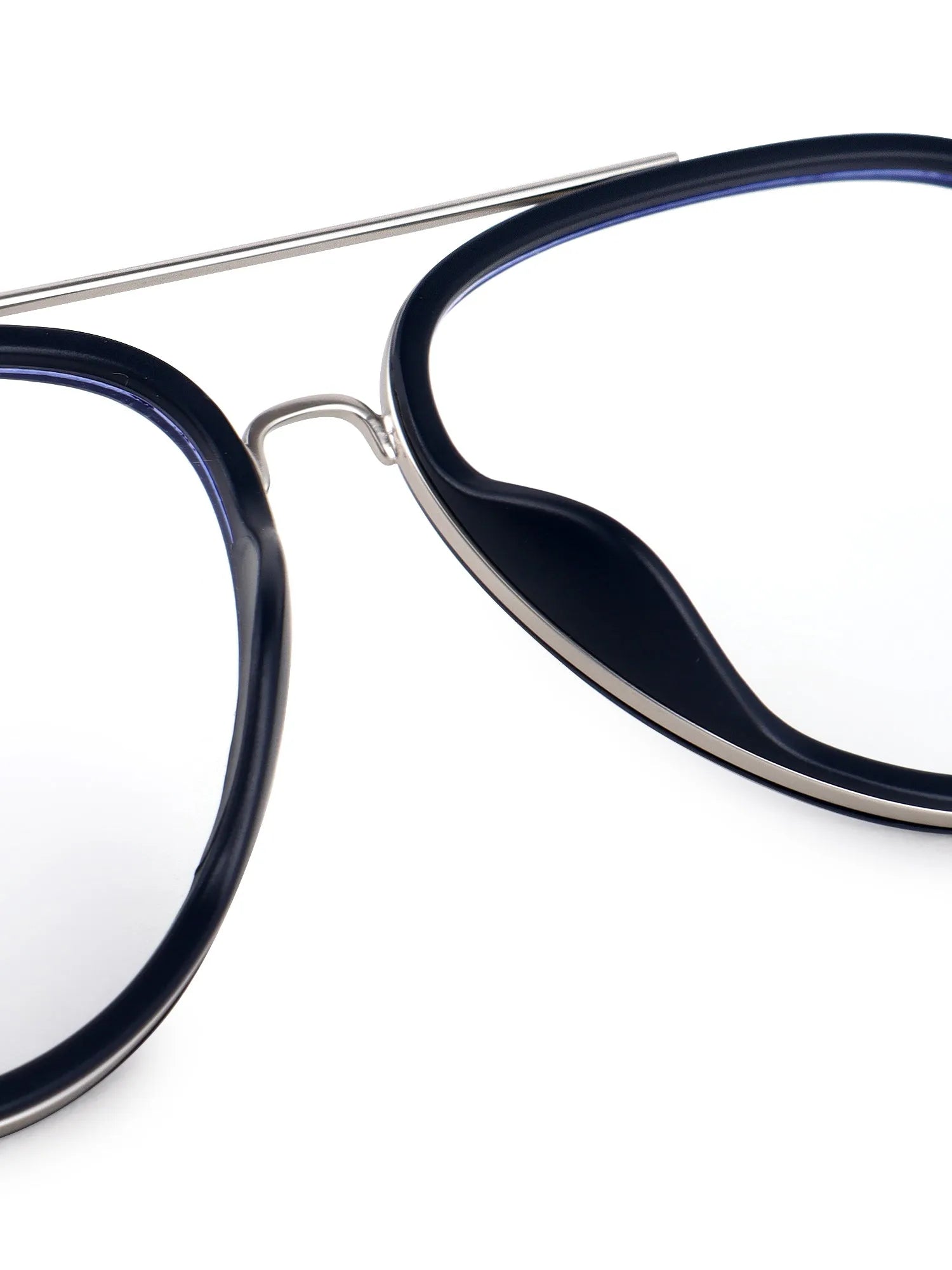 Eclipser | Silver & Blue Medium Full Rim Aviator Clip-on for Men & Women [UV-protected]