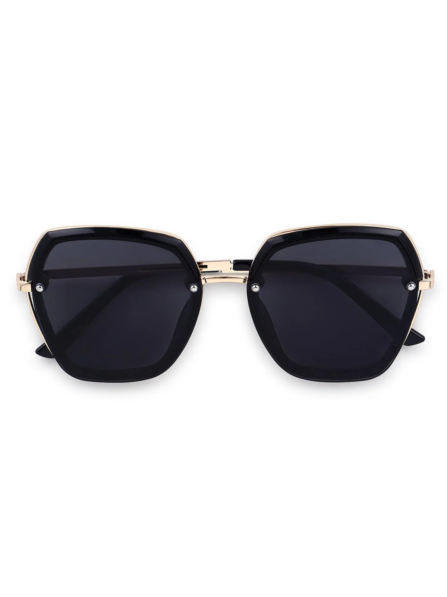 Lyra | Black Large Full Rim Hexagonal Sunglasses for Women [UV-protected]