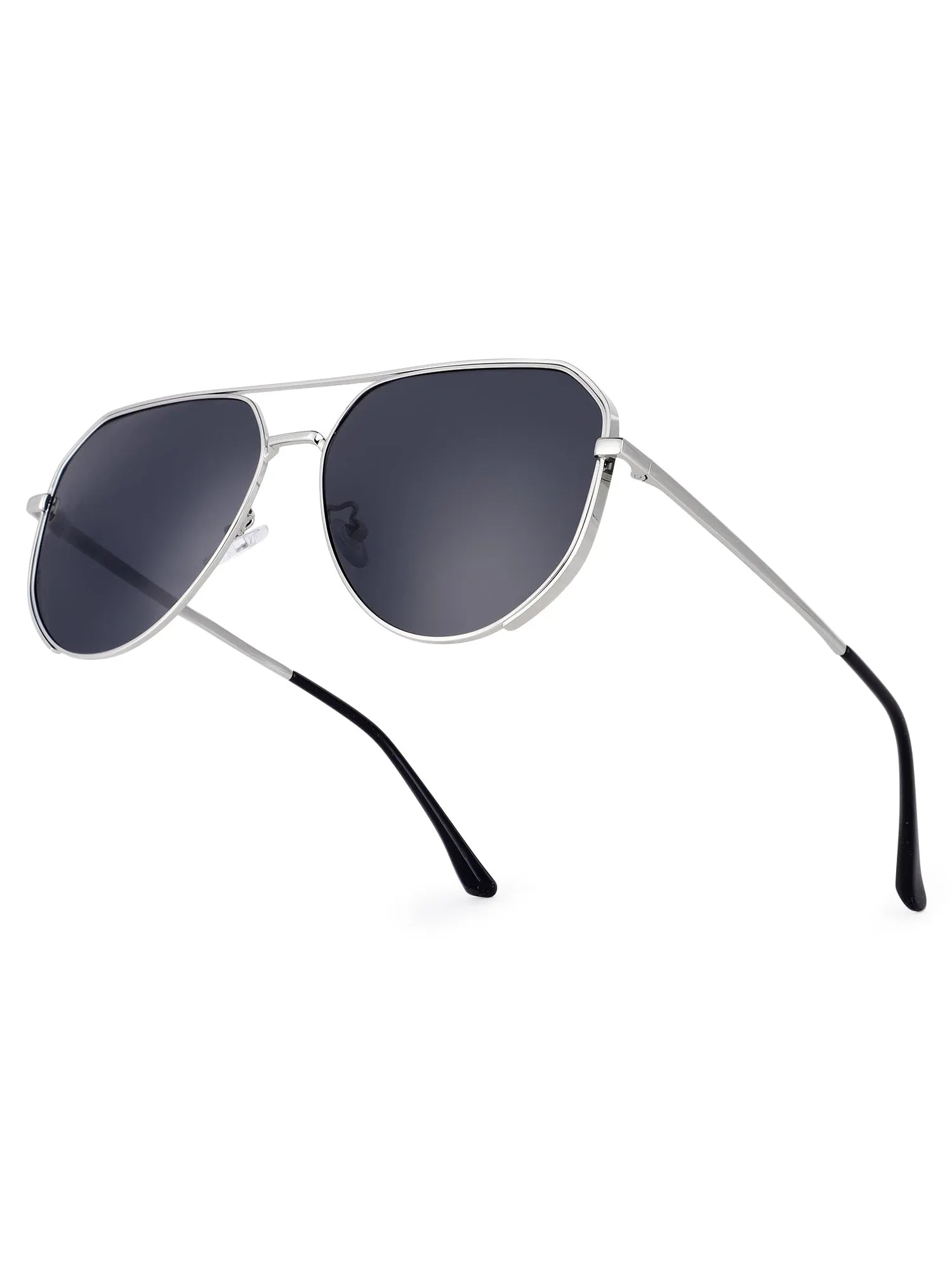Tesseract | Silver Large Full Rim Aviator Sunglasses for Men [Polarized]