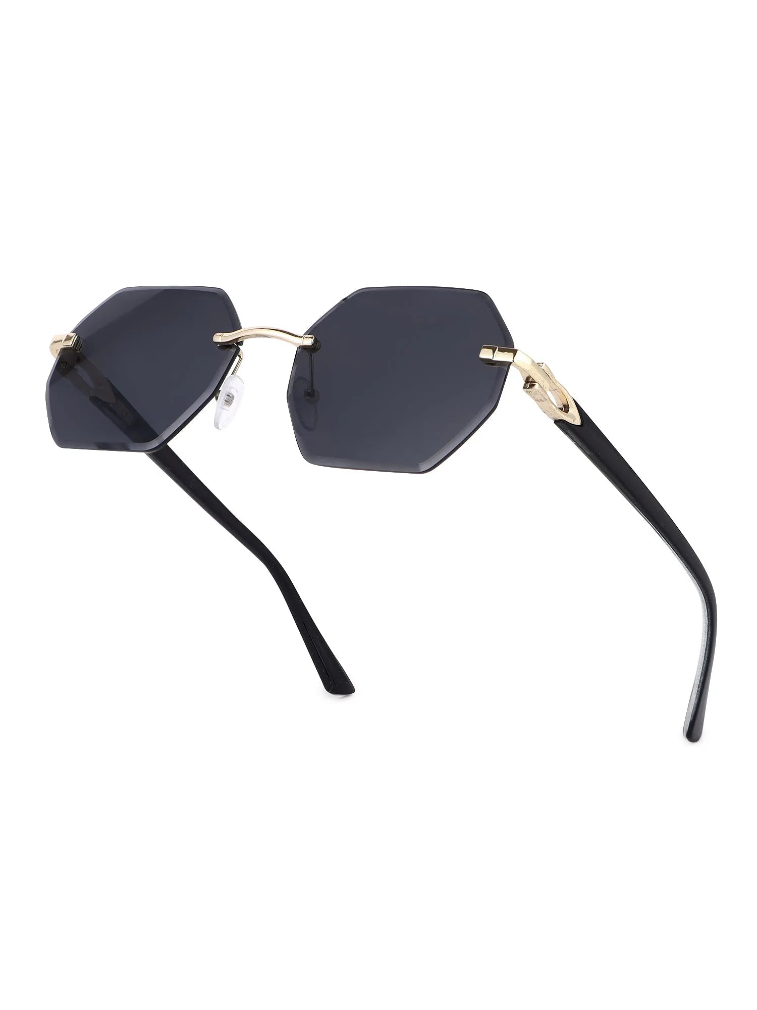 VisionVogue | Black Medium Rim Less Hexagonal Sunglasses for Men & Women [UV-protected]