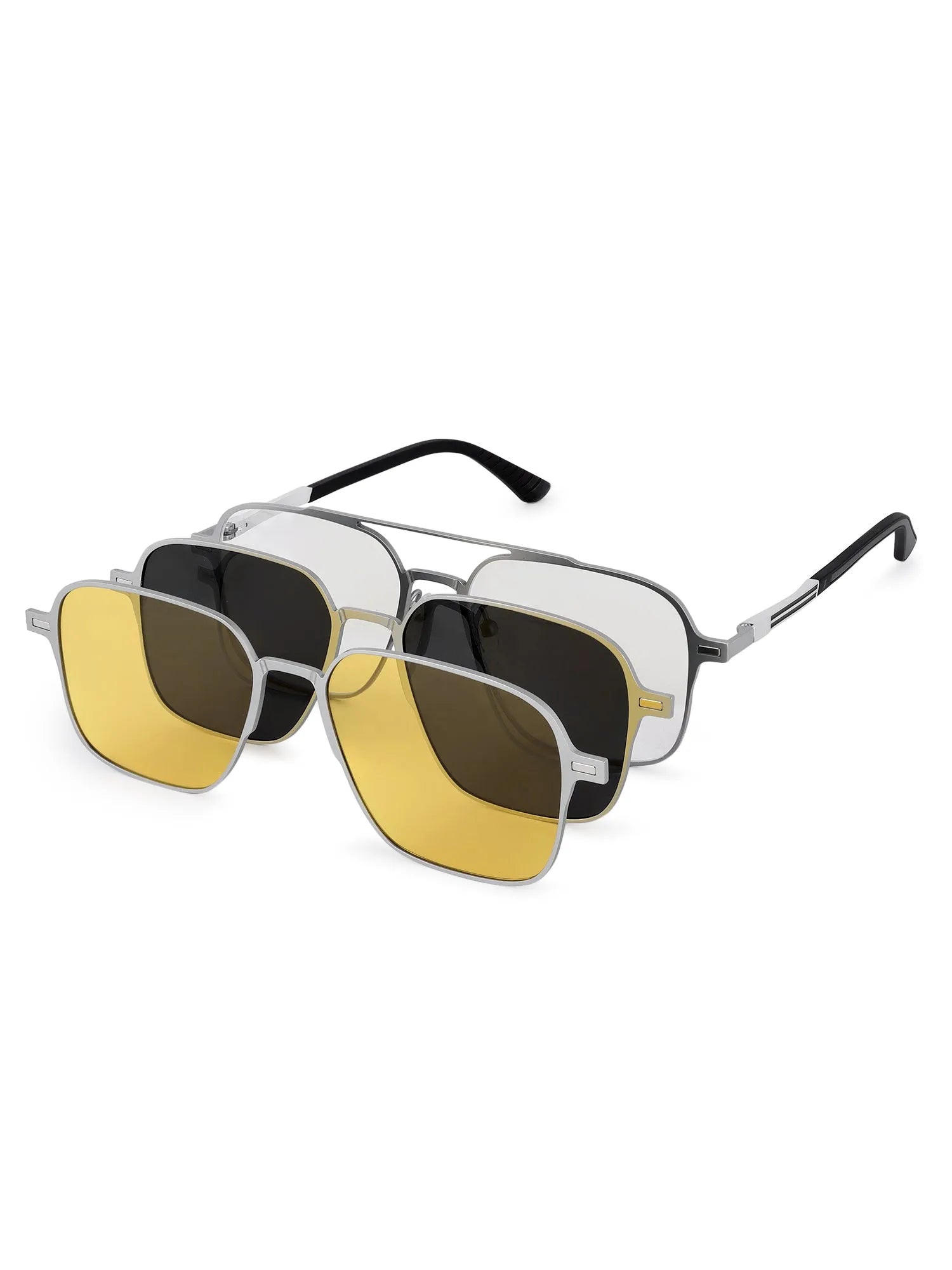 Avelora | Silver Large Full Rim Rectangle Clip-on for Men & Women [UV-protected]