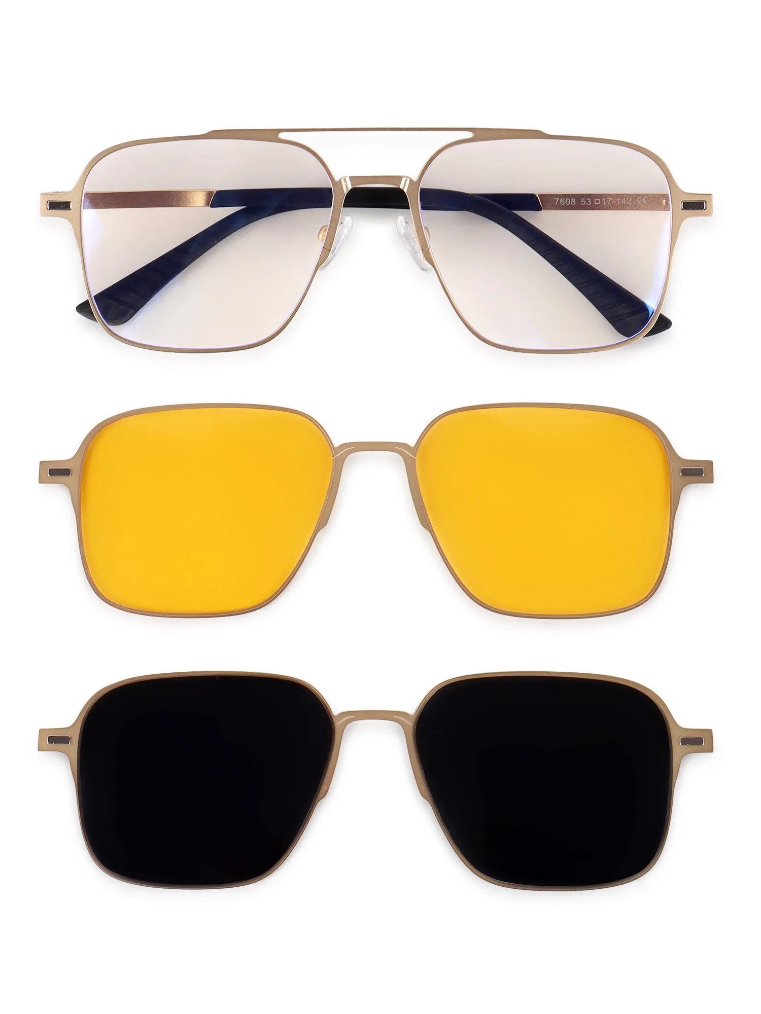 Baelora | Golden Large Full Rim Rectangle Clip-on for Men & Women [UV-protected]