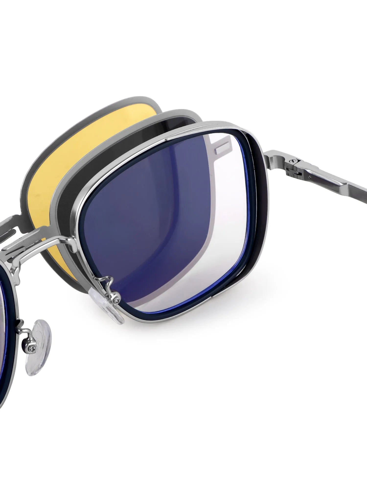 Cyronis | Silver & Blue Large Full Rim Square Clip-on for Men & Women [UV-protected]