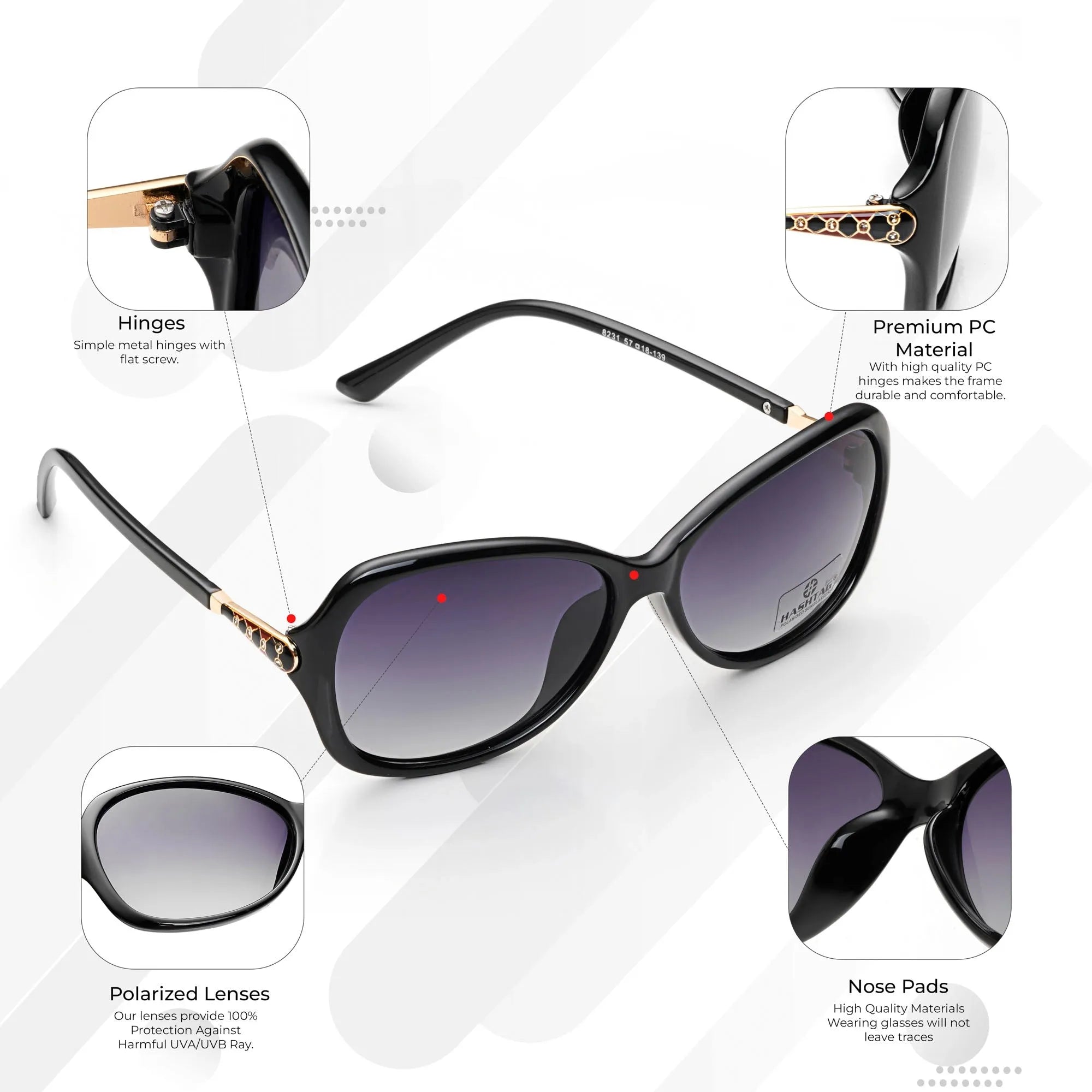 Crystara | Black Large Full Rim Butterfly Sunglasses for Women [Polarized]