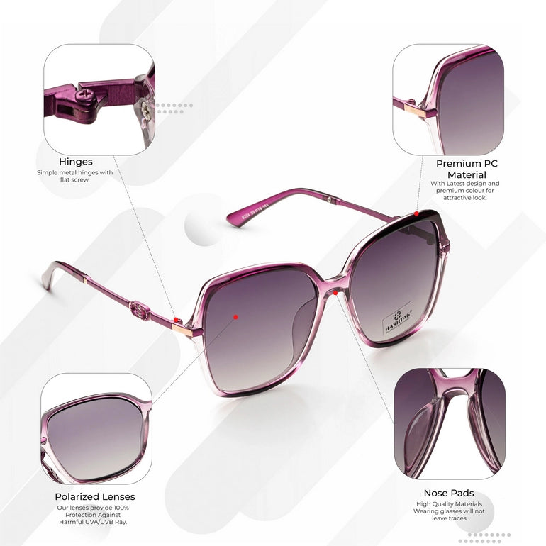 Eclipta | Purple Large Full Rim Rectangle Sunglasses for Women [Polarized]