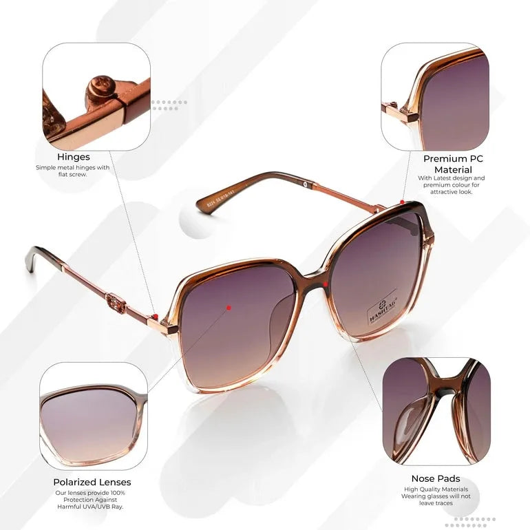 Eclipta | Brown Oversized Full Rim Rectangle Sunglasses for Women [Polarized]
